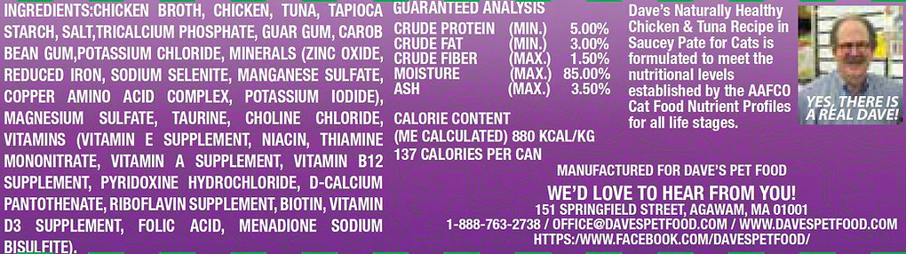 Daves Naturally Healthy Grain Free Chicken & Tuna Recipe in Saucey Paté Wet Cat Food (5.5oz) - Image 3