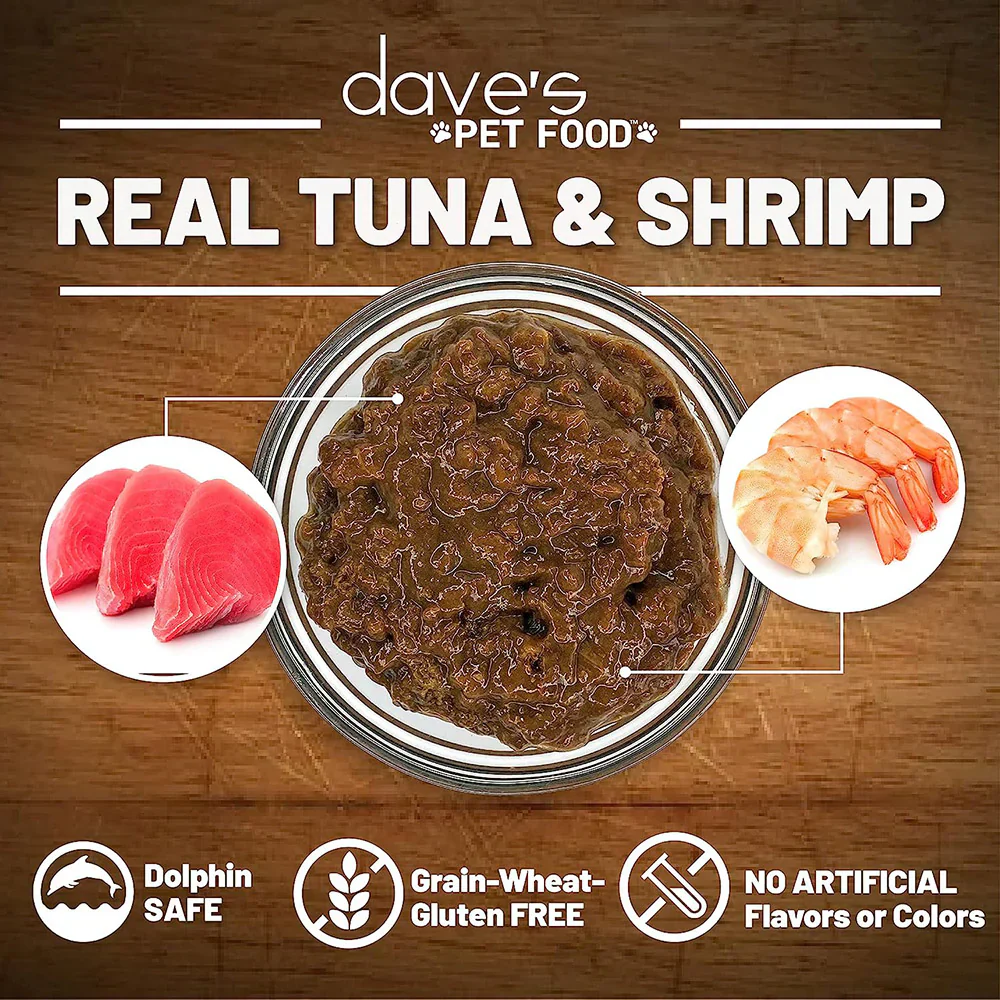 Daves Naturally Healthy Grain Free Tuna & Shrimp Dinner in Gravy Wet Cat Food (5.5oz) - Image 2