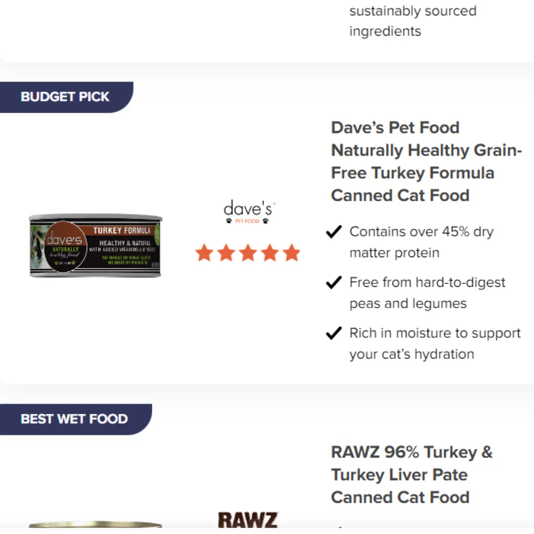 Daves Naturally Healthy Grain Free Turkey Formula Wet Cat Food (5.5oz) - Image 2