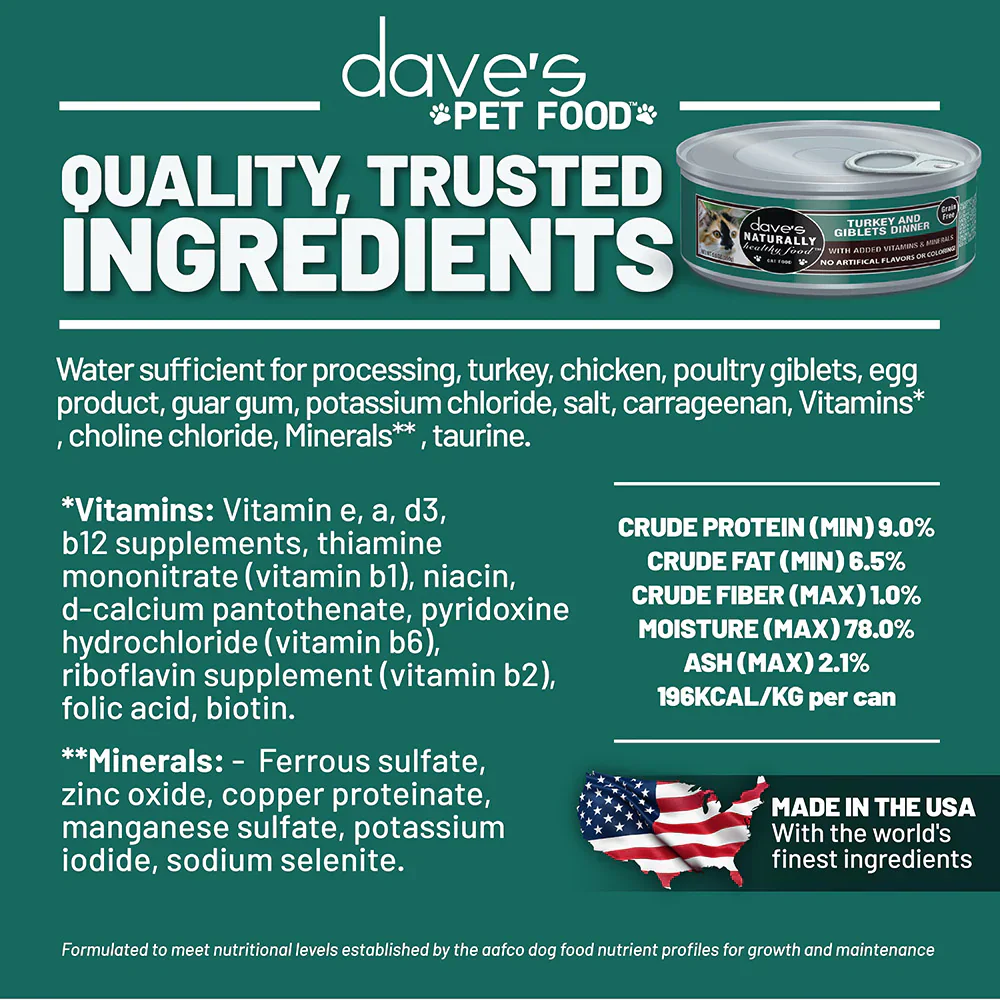 Daves Naturally Healthy Grain Free Turkey & Giblets Dinner Wet Cat Food (5.5oz) - Image 3