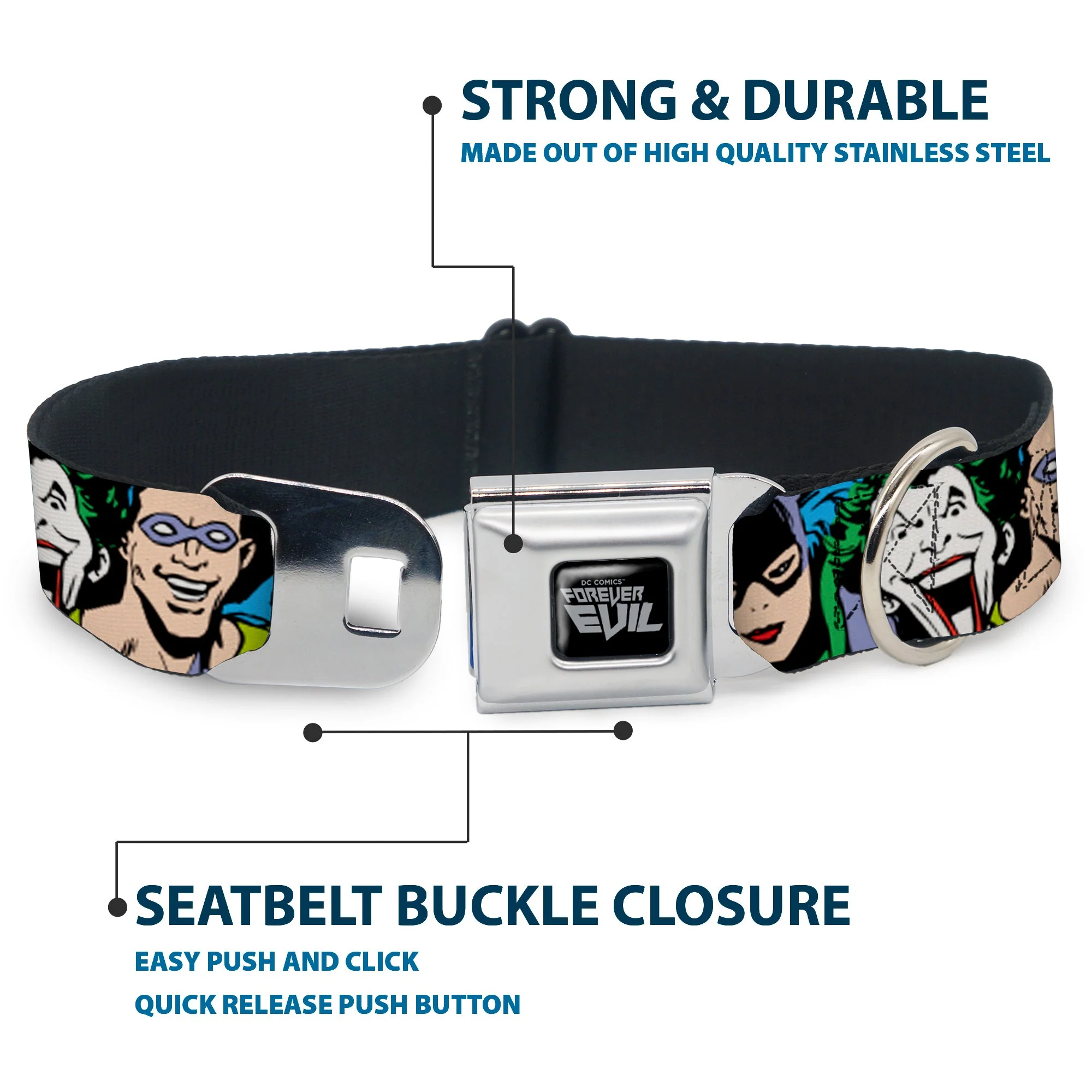DC COMICS FOREVER EVIL Logo Black/Silver Seatbelt Buckle Collar - Justice League Villains CLOSE-UP - Image 4