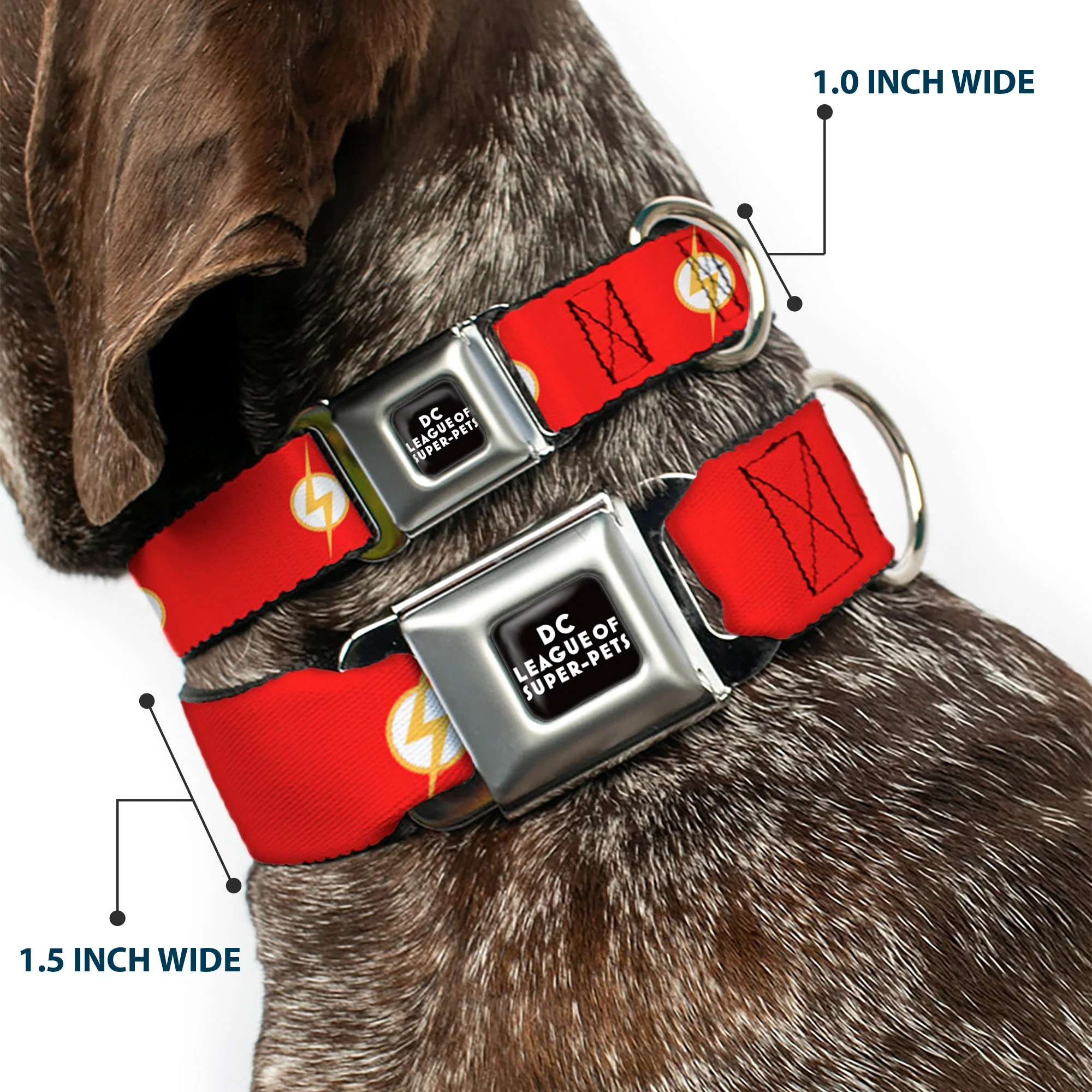 DC LEAGUE OF SUPER-PETS Logo Full Color Black/White Seatbelt Buckle Collar - DC League of Super-Pets Flash Bolt Logo Red/Yellow/White - Image 2