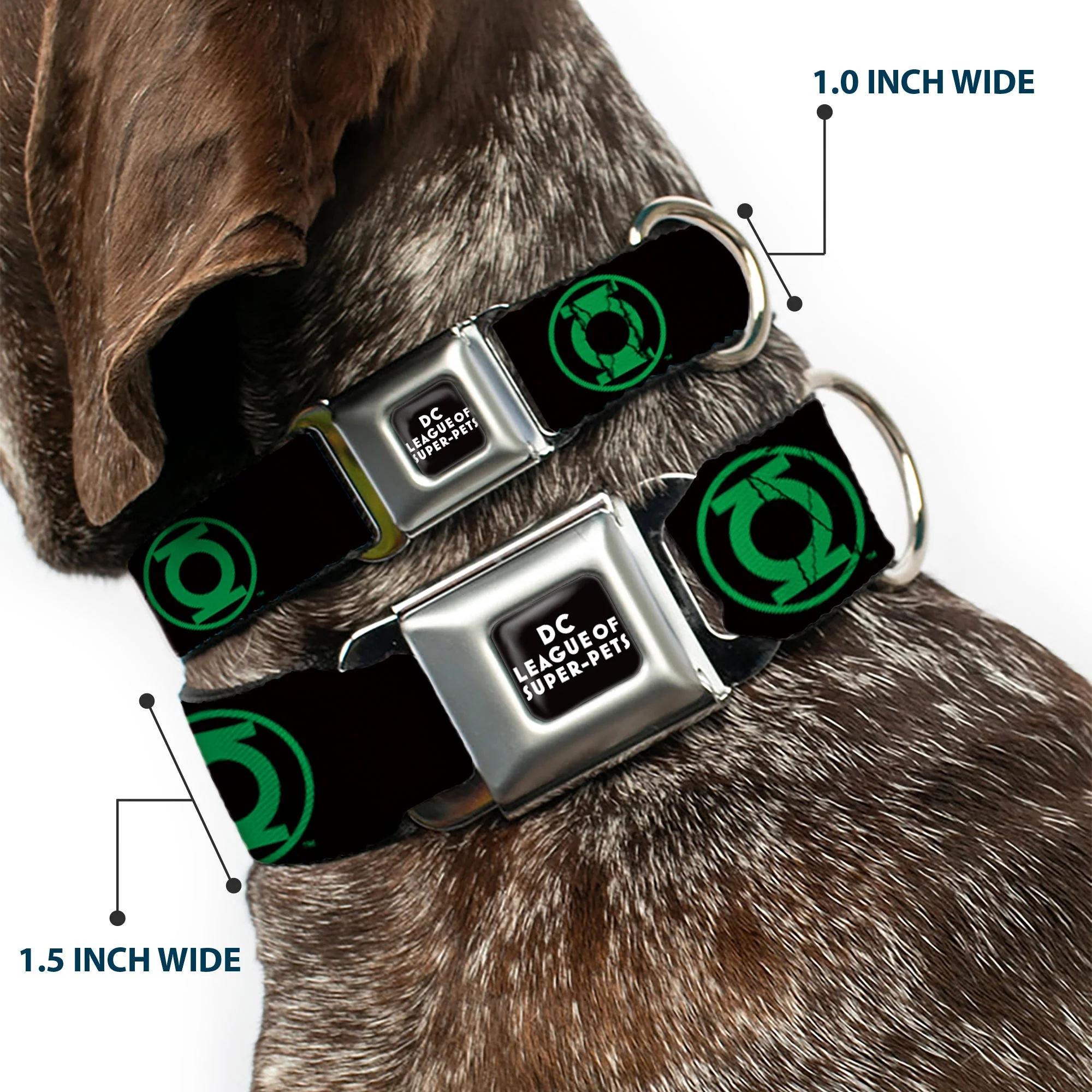 DC LEAGUE OF SUPER-PETS Logo Full Color Black/White Seatbelt Buckle Collar - DC League of Super-Pets Green Lantern Logo Black/Green - Image 2