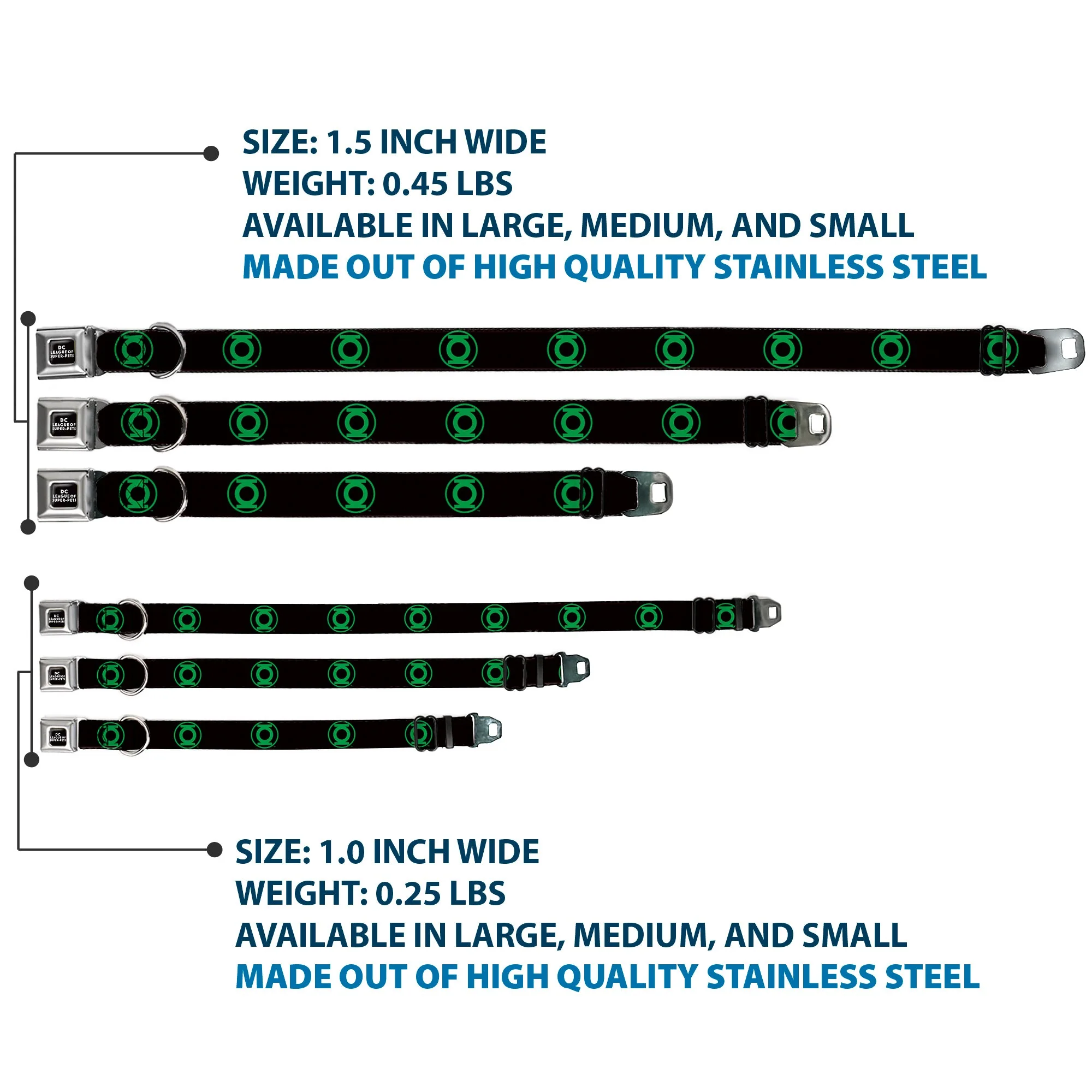 DC LEAGUE OF SUPER-PETS Logo Full Color Black/White Seatbelt Buckle Collar - DC League of Super-Pets Green Lantern Logo Black/Green - Image 3