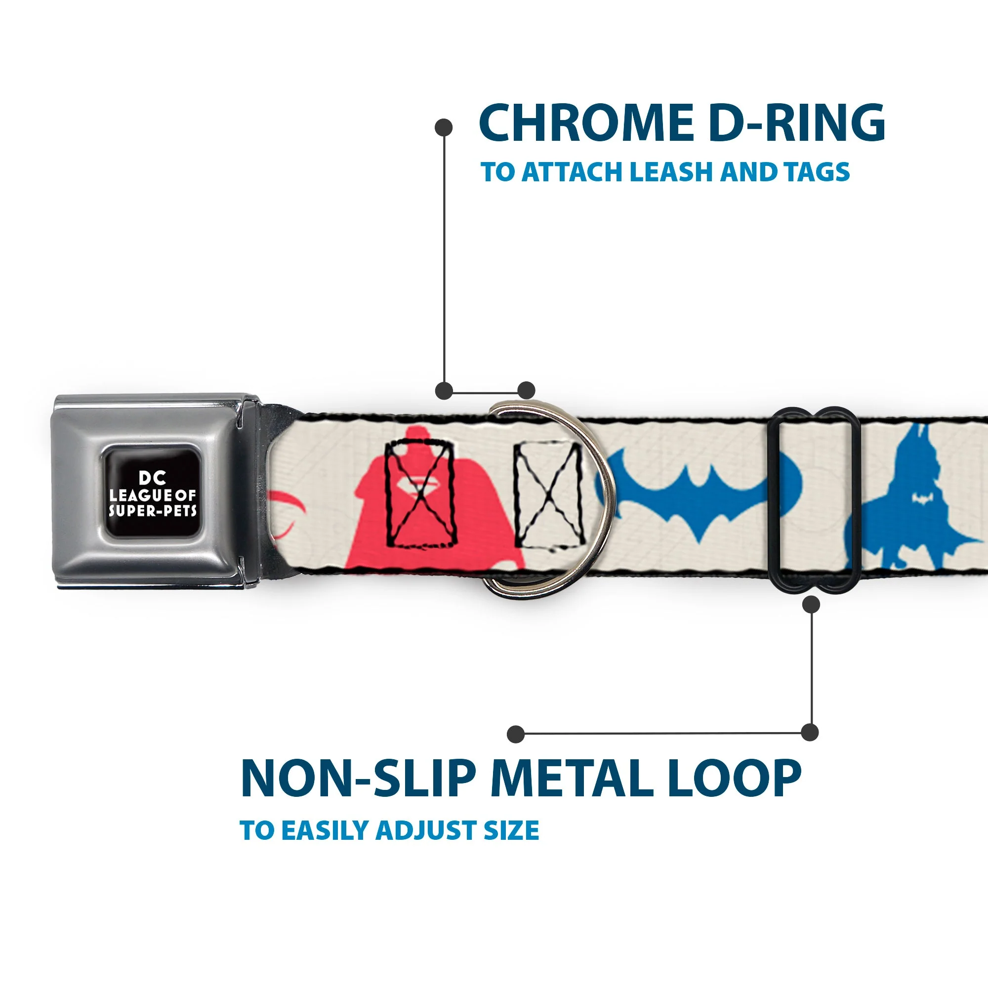 DC LEAGUE OF SUPER-PETS Logo Full Color Black/White Seatbelt Buckle Collar - DC League of Super-Pets Superhero with Pets and Logos Silhouette White/Multi Color - Image 5