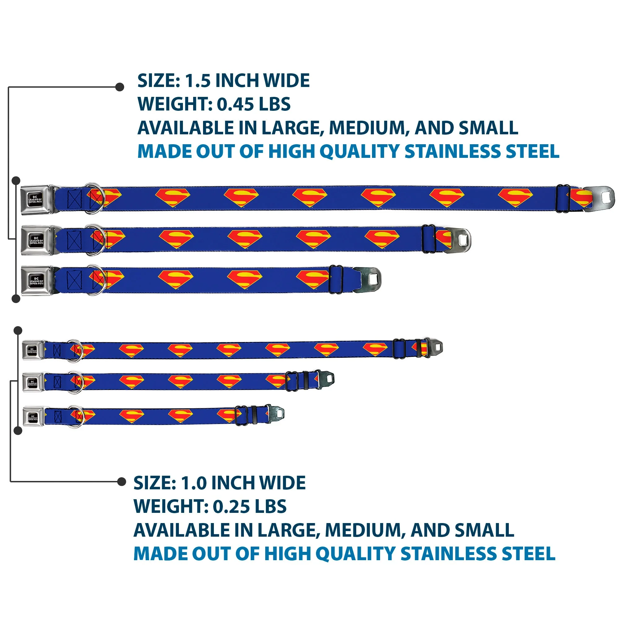 DC LEAGUE OF SUPER-PETS Logo Full Color Black/White Seatbelt Buckle Collar - DC League of Super-Pets Superman Shield Logo Blue/Red/Yellow - Image 3