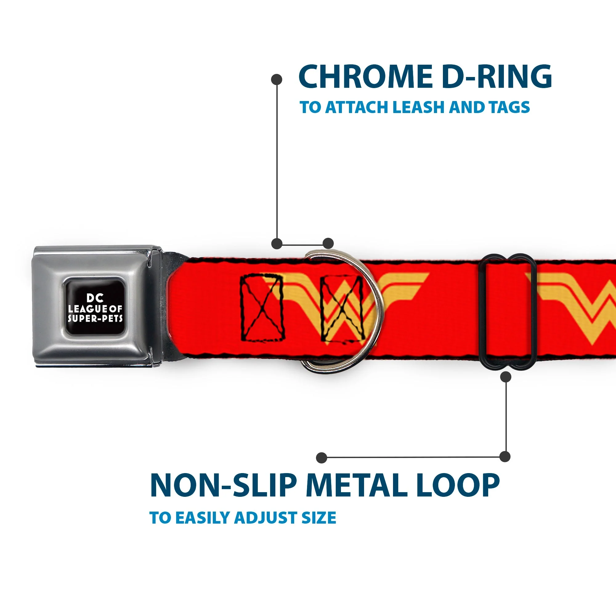 DC LEAGUE OF SUPER-PETS Logo Full Color Black/White Seatbelt Buckle Collar - DC League of Super-Pets Wonder Woman Logo Red/Yellow - Image 5