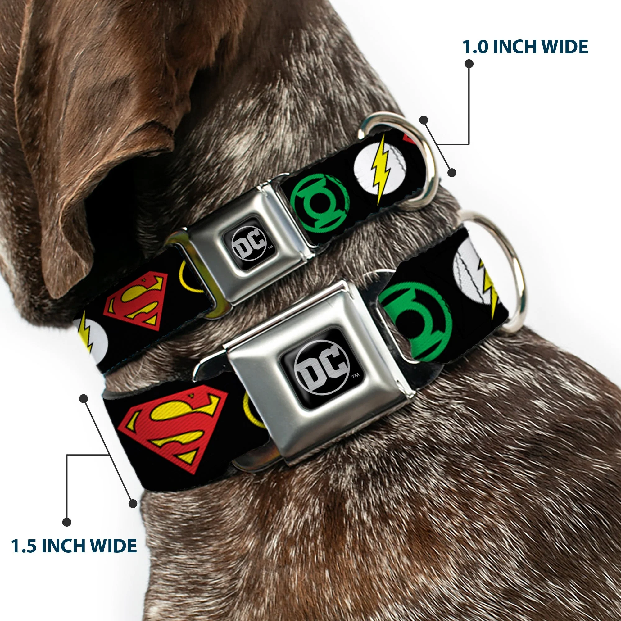 DC Round Logo Black/Silver Seatbelt Buckle Collar - Justice League Superhero Logos - Image 2