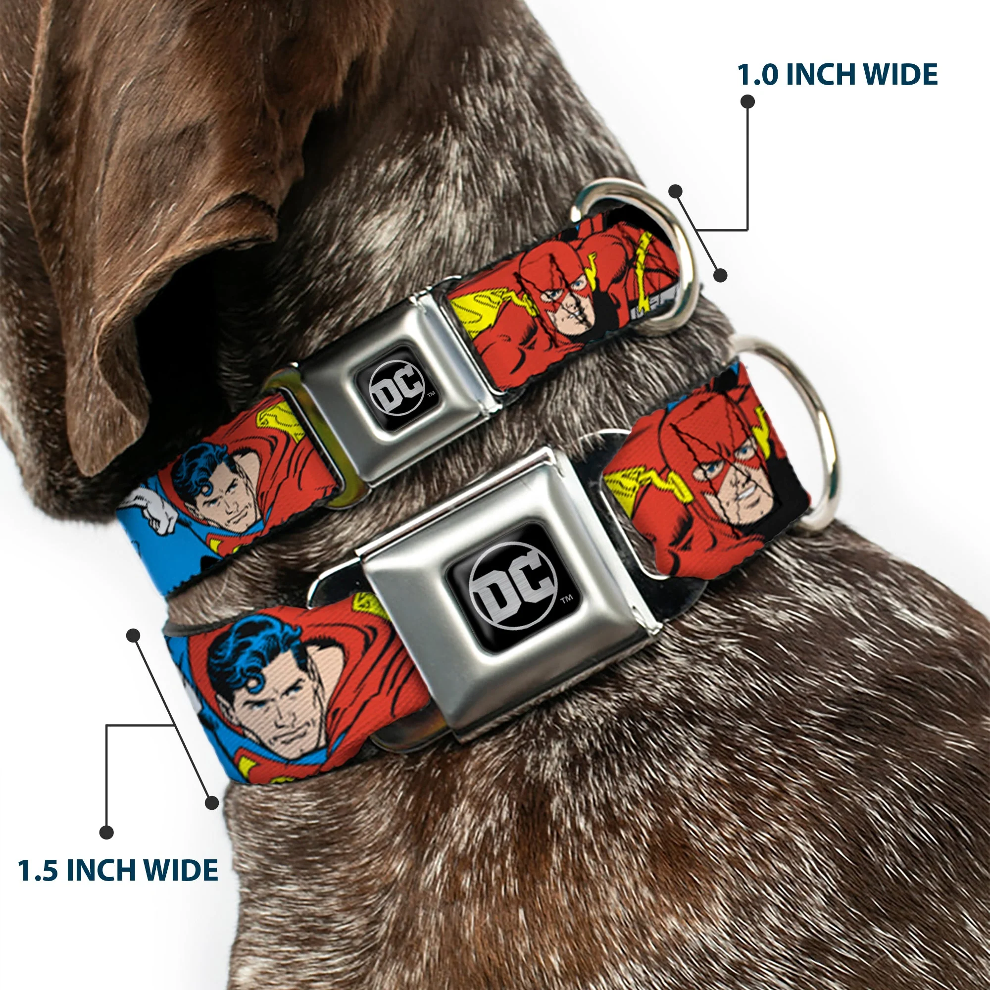 DC Round Logo Black/Silver Seatbelt Buckle Collar - Justice League Superheroes CLOSE-UP New - Image 2