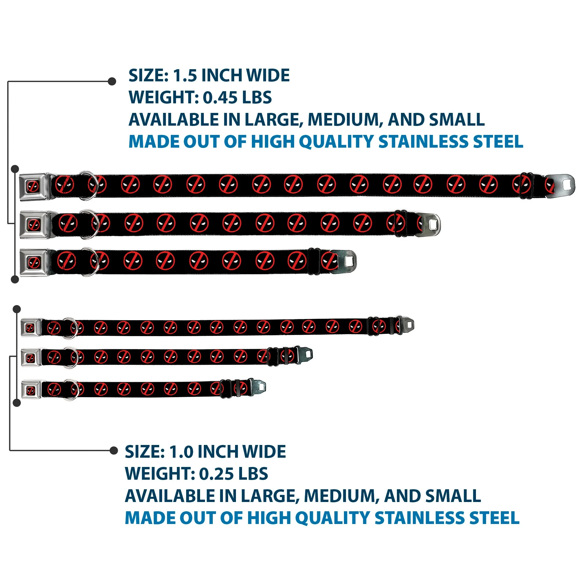 Deadpool Logo CLOSE-UP Black/Red/White Seatbelt Buckle Collar - Deadpool Logo2 Black/Red/White - Image 3