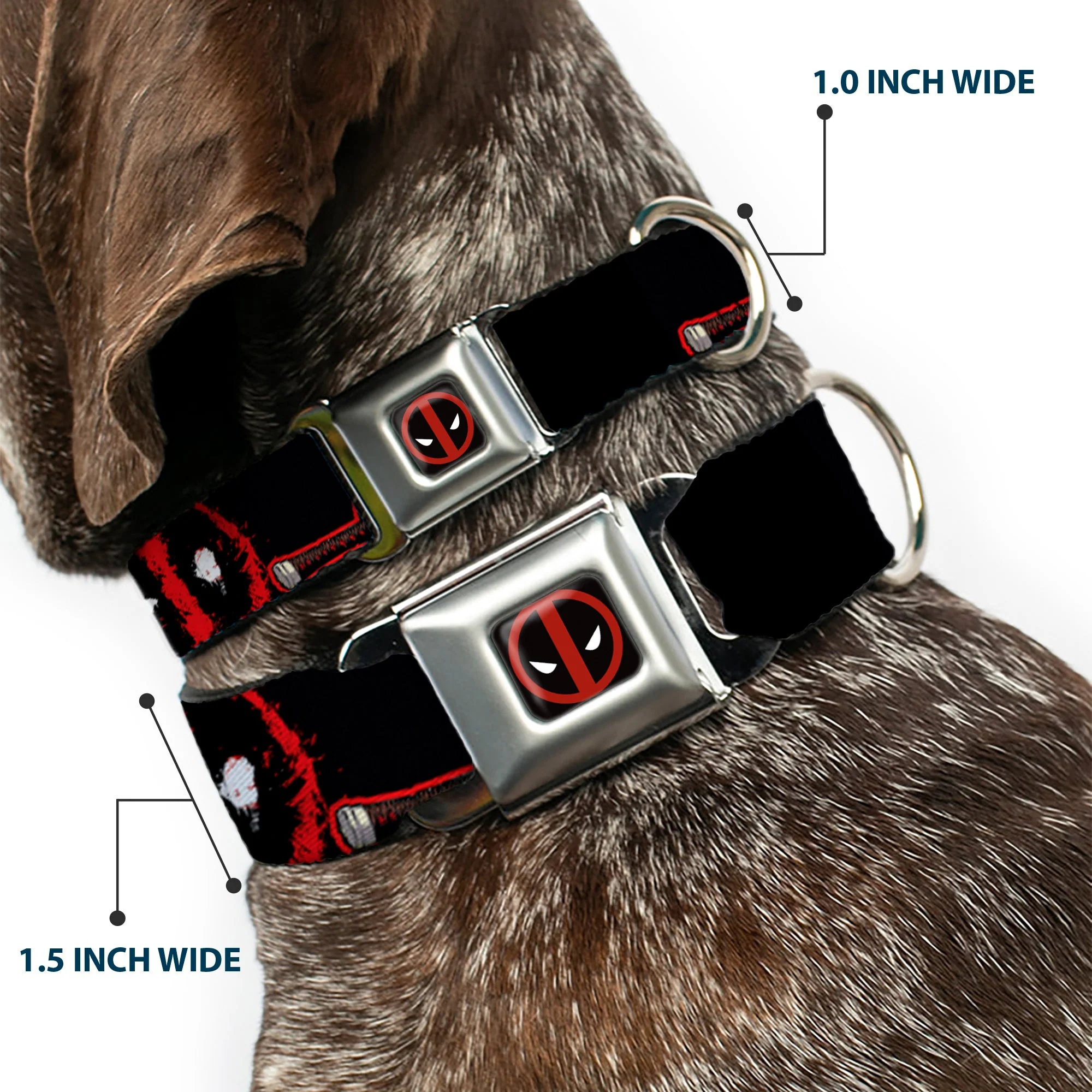 Deadpool Logo Full Color Black/Red/White Seatbelt Buckle Collar - Deadpool 2-Action Poses/Splatter Logo Black/Red/White - Image 2