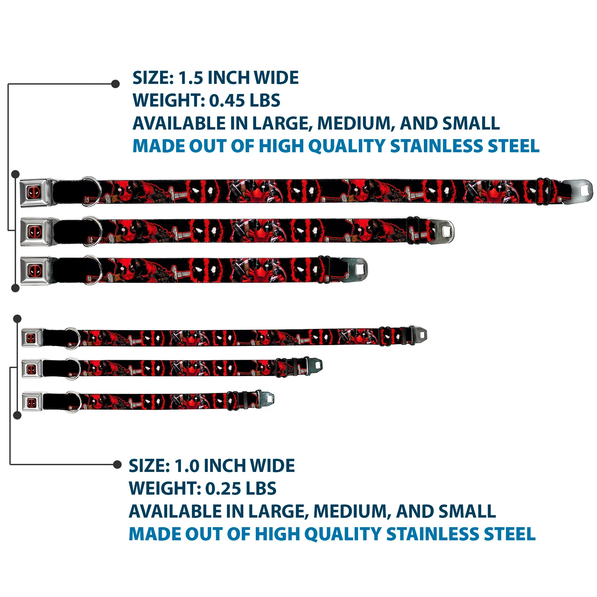 Deadpool Logo Full Color Black/Red/White Seatbelt Buckle Collar - Deadpool 2-Action Poses/Splatter Logo Black/Red/White - Image 3