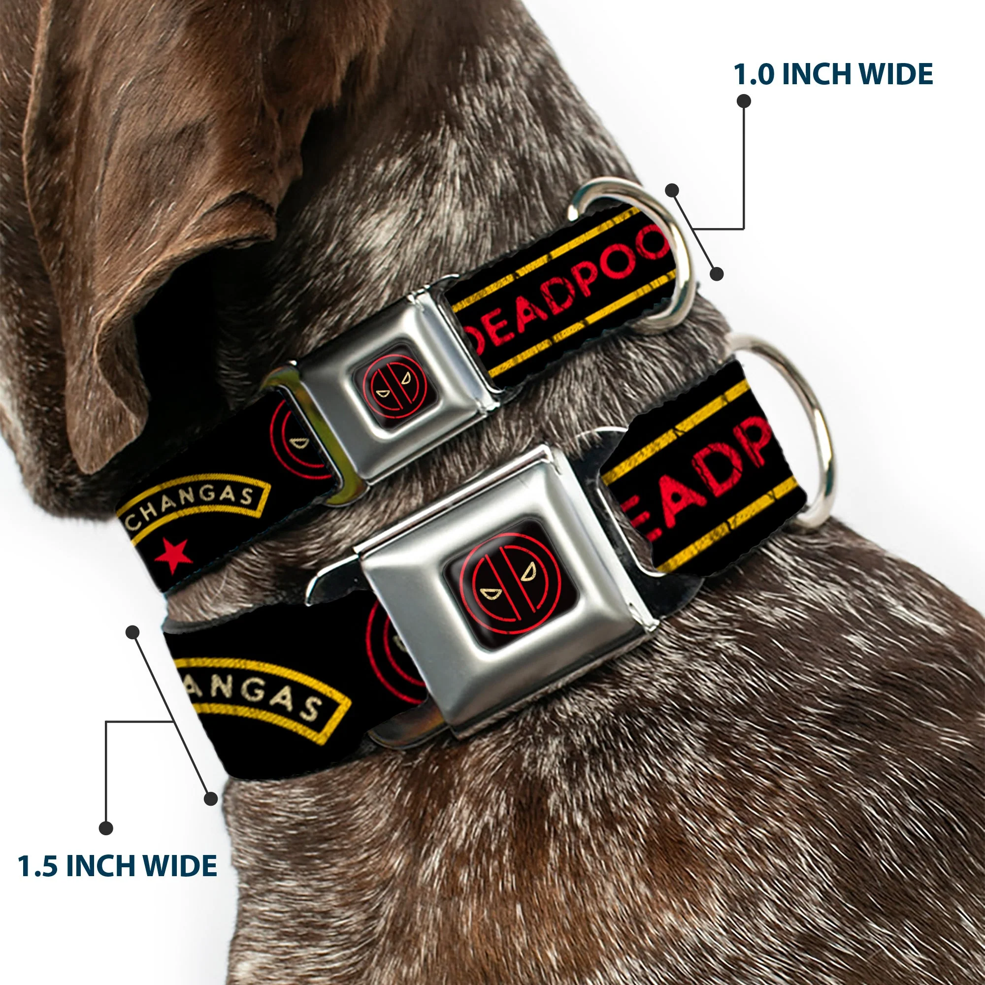 Deadpool Logo Outline Full Color Black/Red/White Seatbelt Buckle Collar - DEADPOOLS CHIMICHANGAS and Logo Black/Gold/Red - Image 2