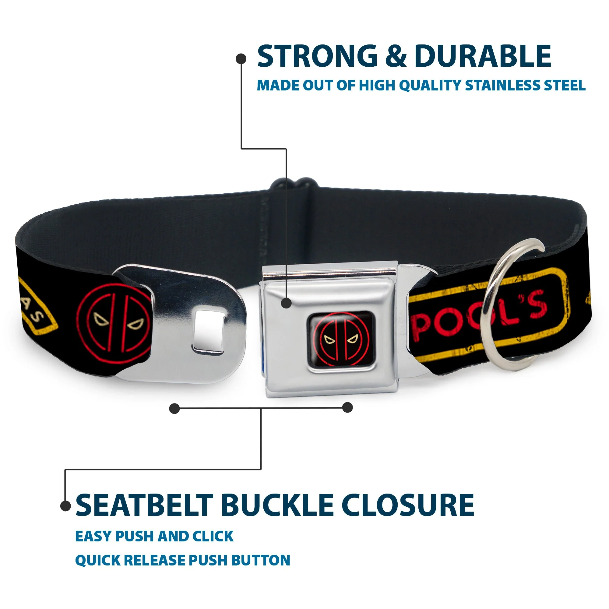 Deadpool Logo Outline Full Color Black/Red/White Seatbelt Buckle Collar - DEADPOOLS CHIMICHANGAS and Logo Black/Gold/Red - Image 4