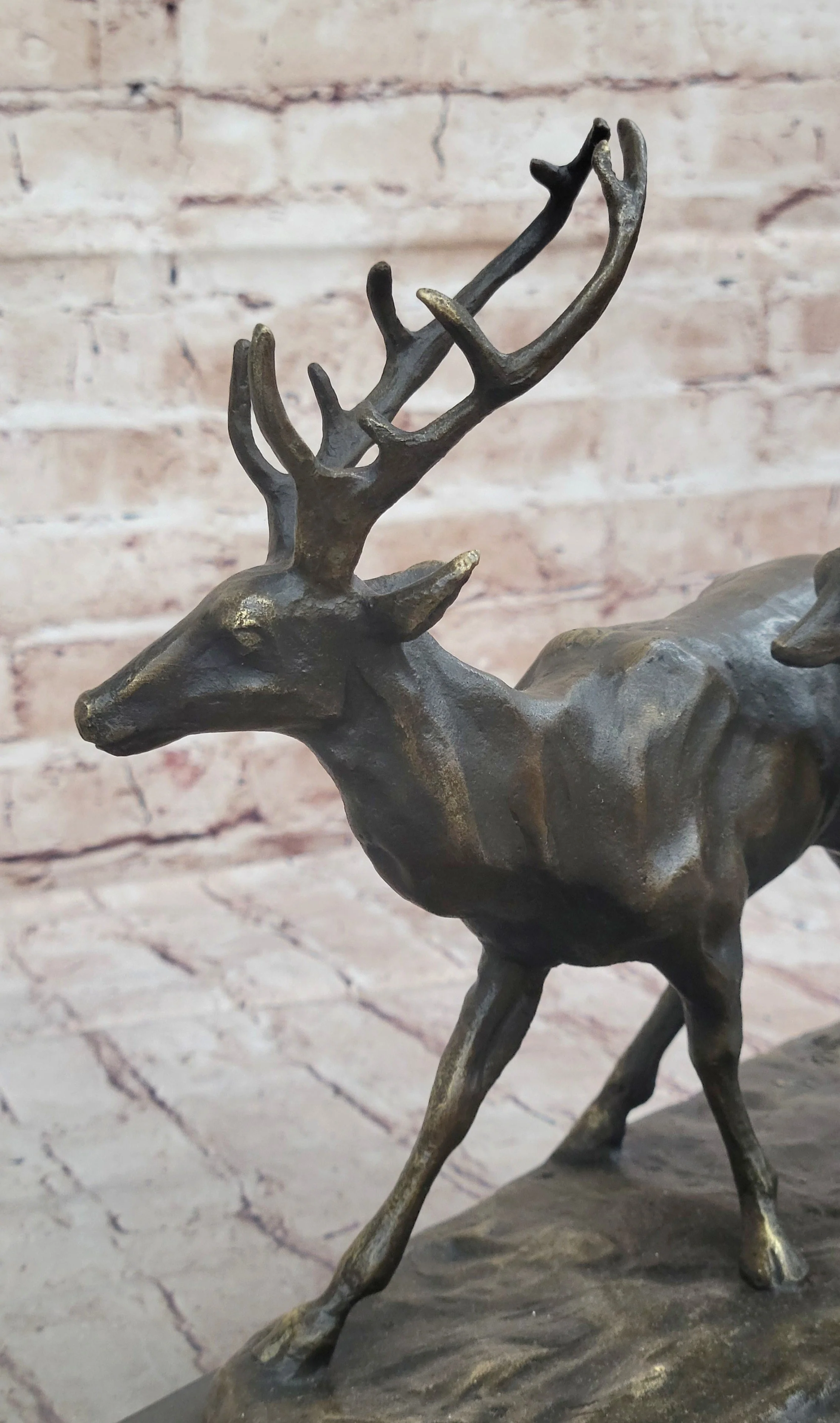 Deer Buck Elk and Doe Fawn Caribou Reindeer Bronze Statue Sculpture Marble Base 11" x 13" - Image 7
