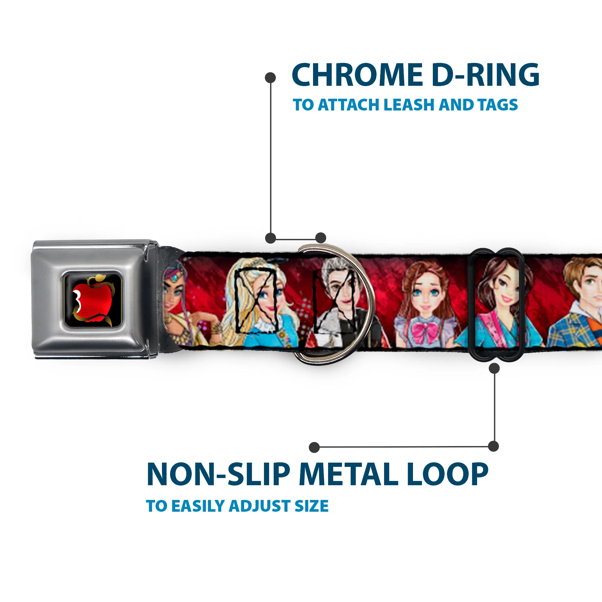 Descendants Apple Full Color Black/Red/Gold Seatbelt Buckle Collar - Descendants 11-Character Group Pose Reds/Gray - Image 5