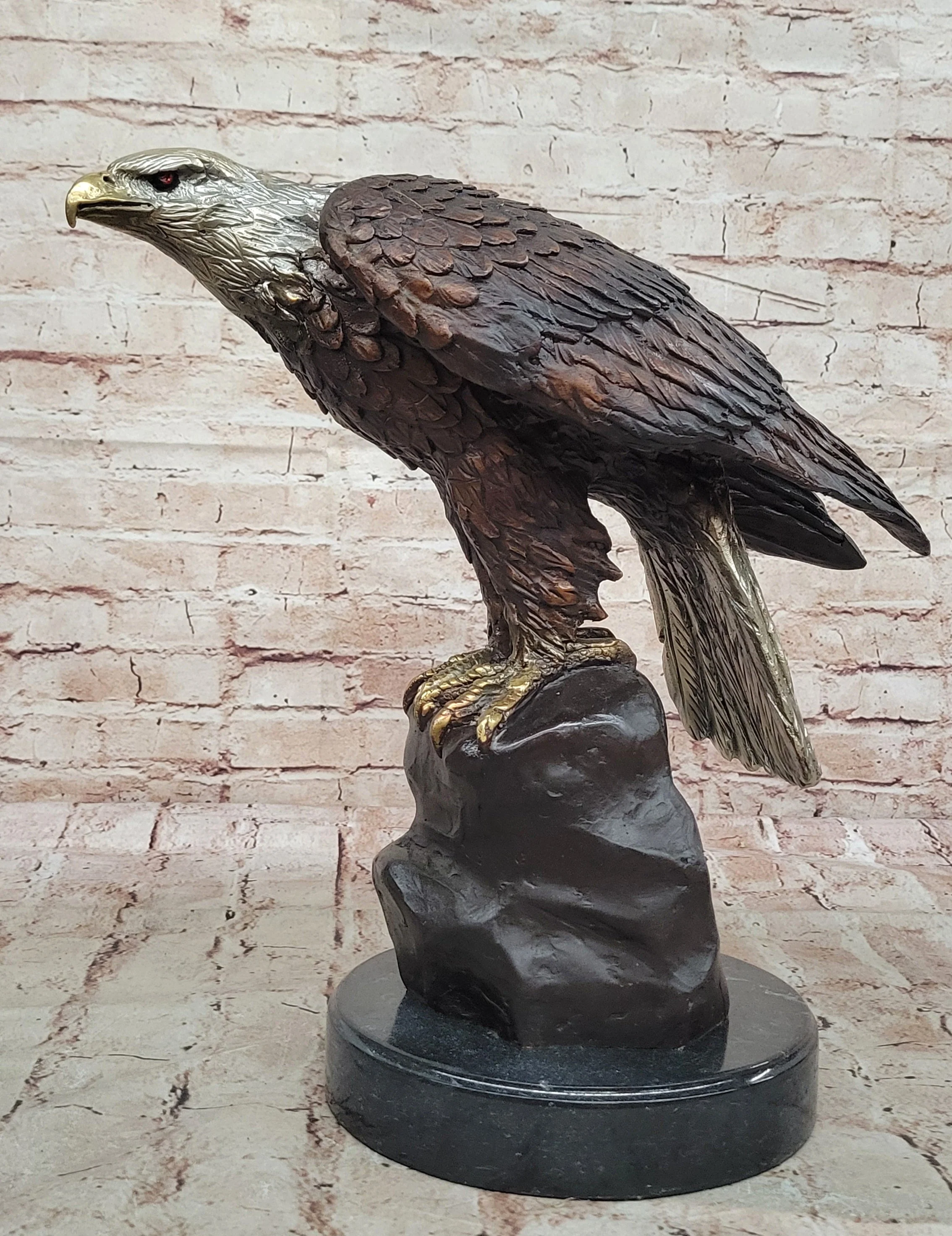 Detailed Bronze Bald Eagle Sculpture; Moigniez Signature Bird Piece - Image 4