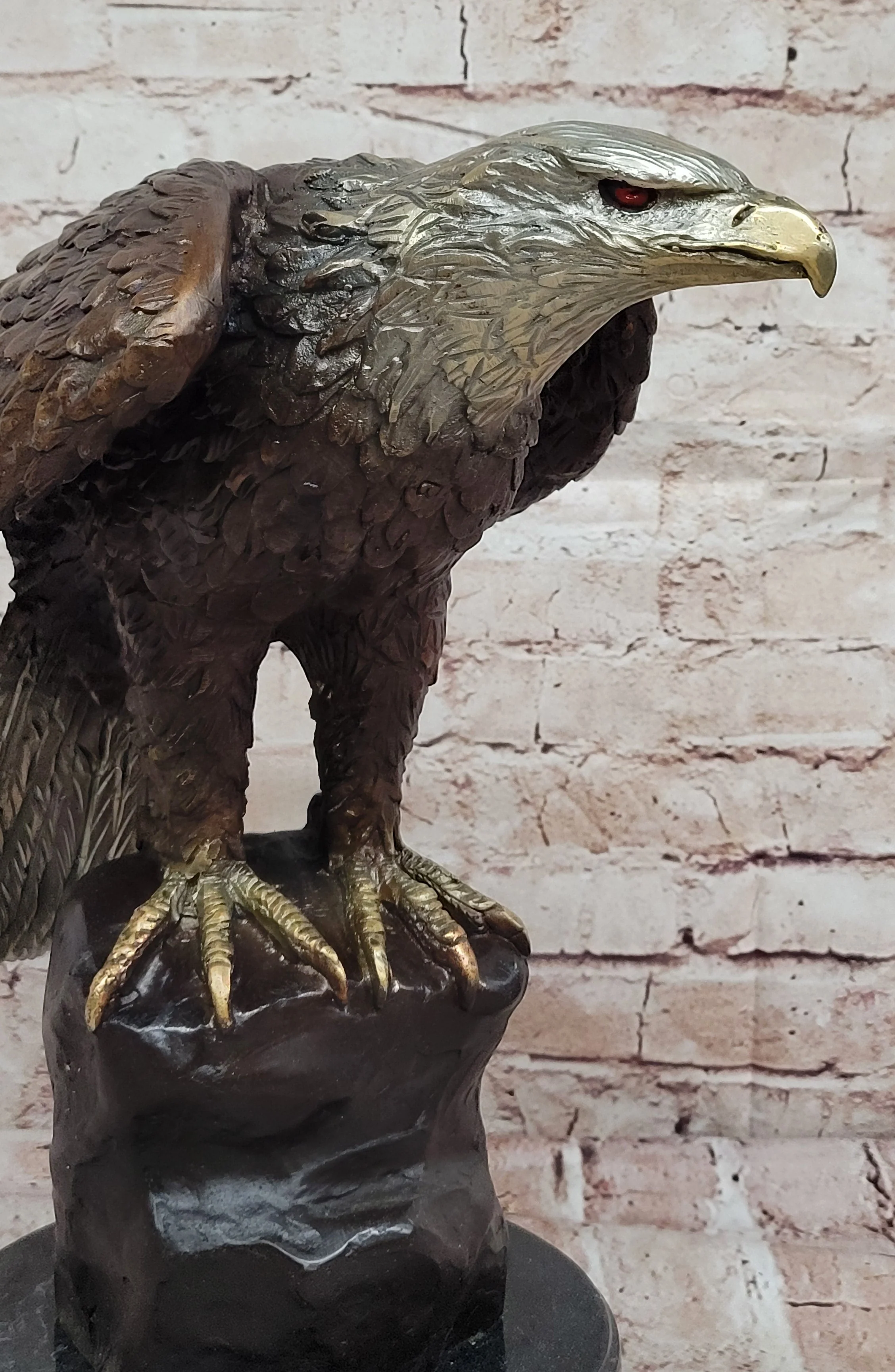 Detailed Bronze Bald Eagle Sculpture; Moigniez Signature Bird Piece - Image 6