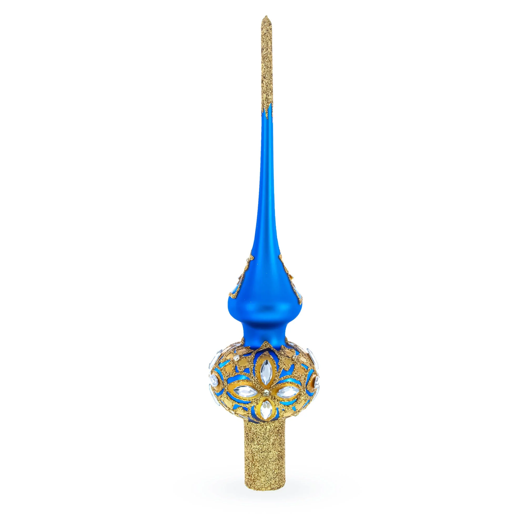 Diamond Stars on Blue and Gold Glass Christmas Tree Topper 11 Inches - Image 3