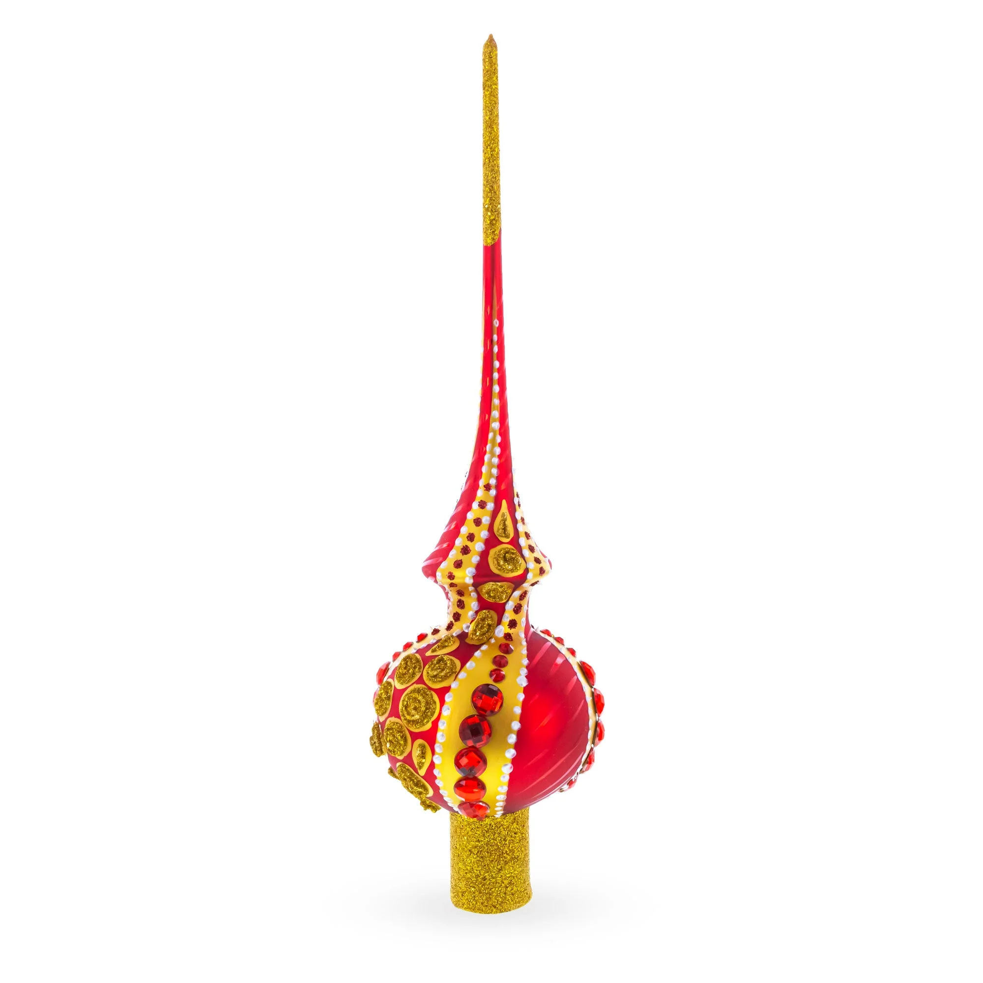 Dimensional Red Jewels on Golden Spirals Glass Christmas Tree Topper 11 Inches - Image 3