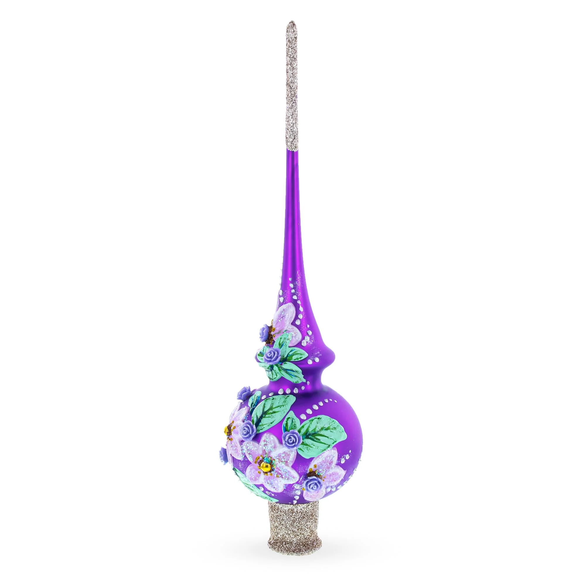 Dimensional Roses on PurpleGlass Christmas Tree Topper 11 Inches - Image 2