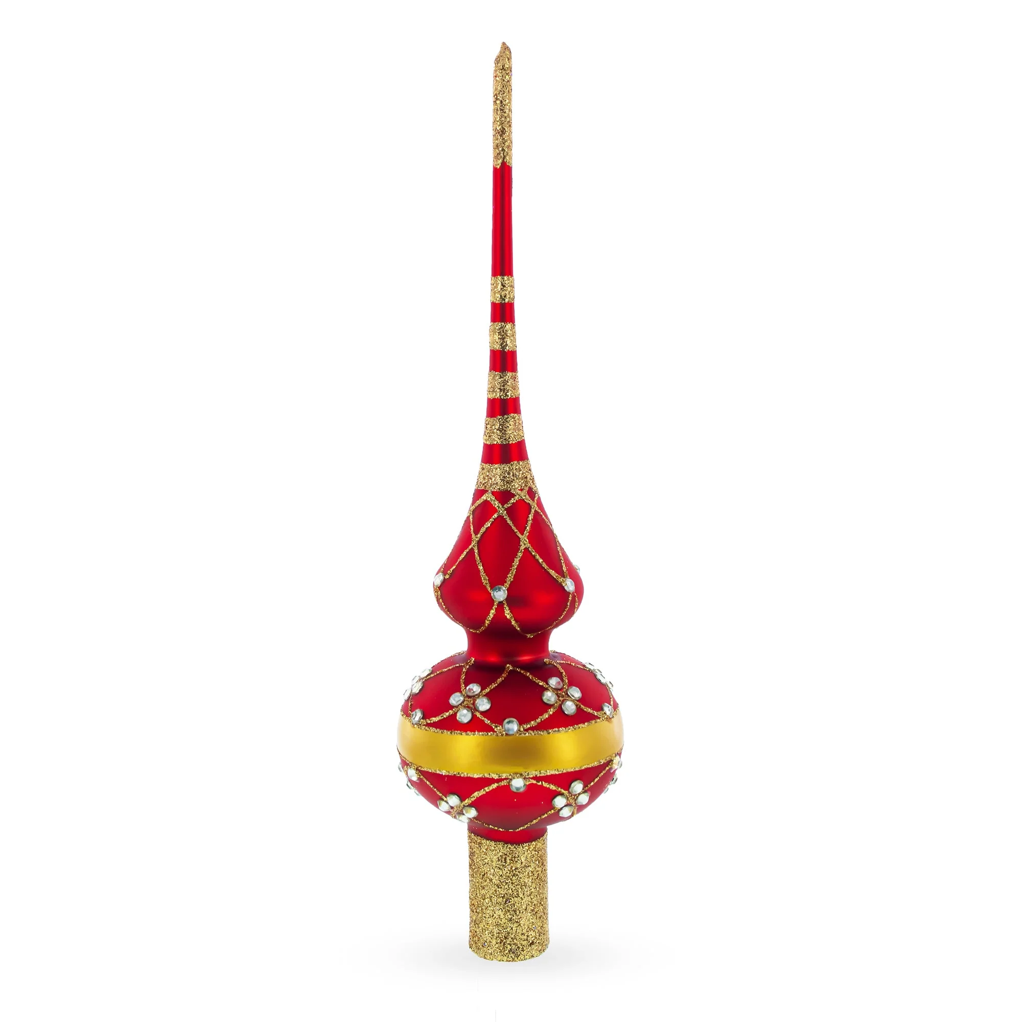 Dimensional White Diamond Trellis on Red Glass Christmas Tree Topper 11 Inches - Image 2