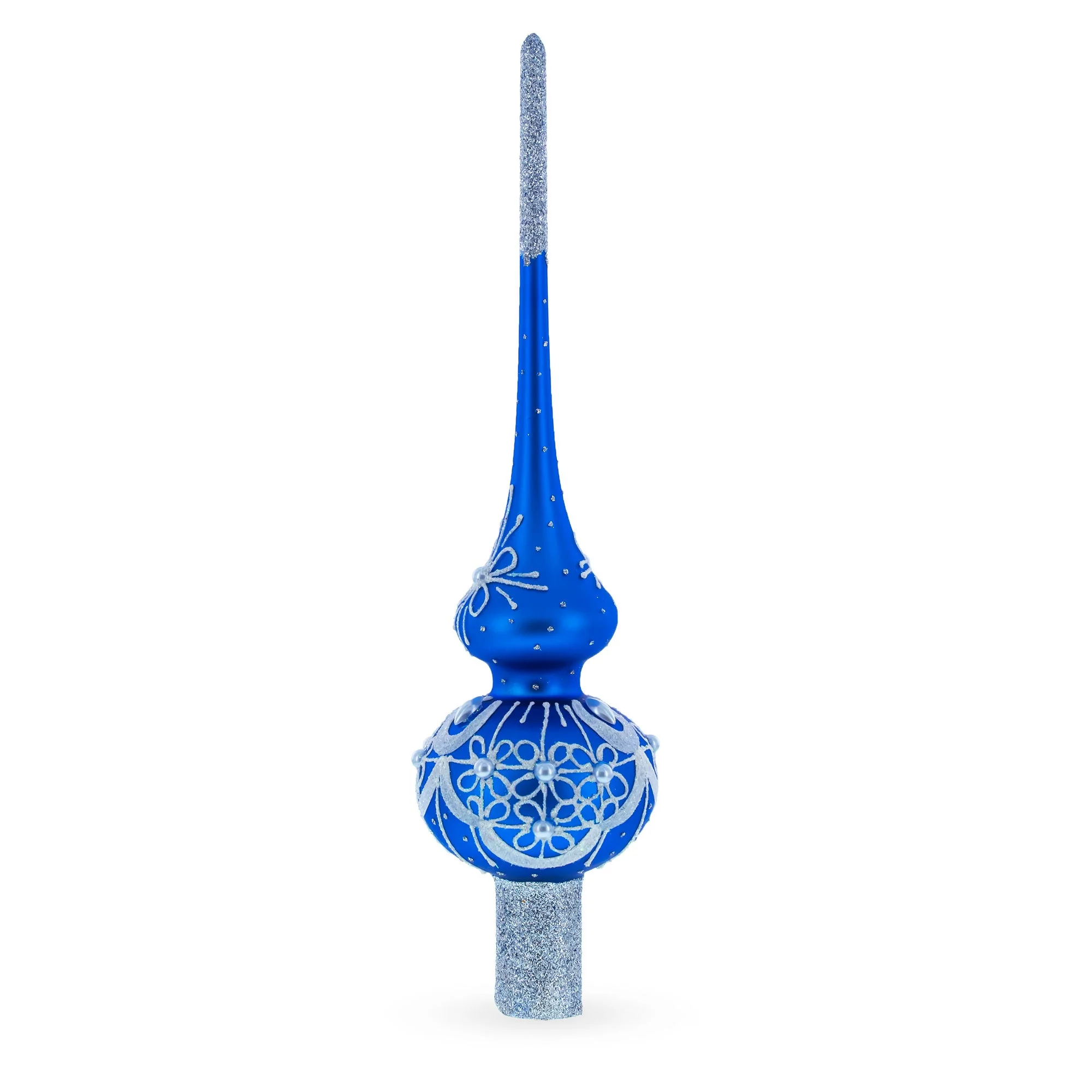 Dimensional White Pearls on Blue Glass Christmas Tree Topper 11 Inches - Image 2