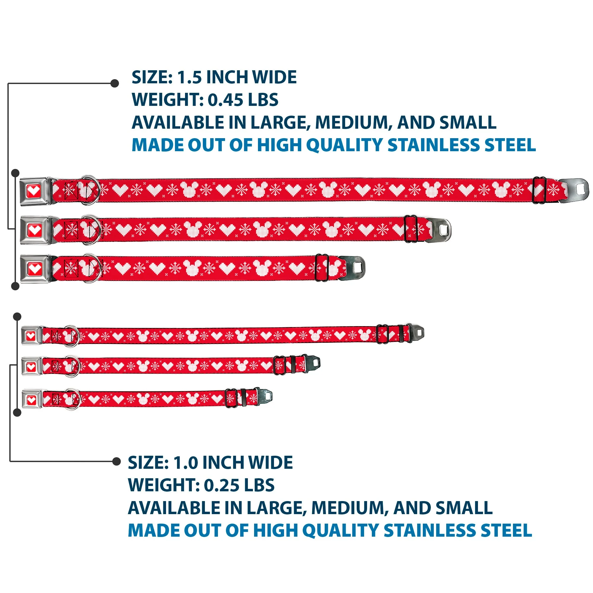 Disney Holiday Mickey Mouse Heart Sweater Stitch Full Color Red/White Seatbelt Buckle Collar - Disney Holiday Mickey Mouse Heart Sweater Stitch Red/White - Image 3
