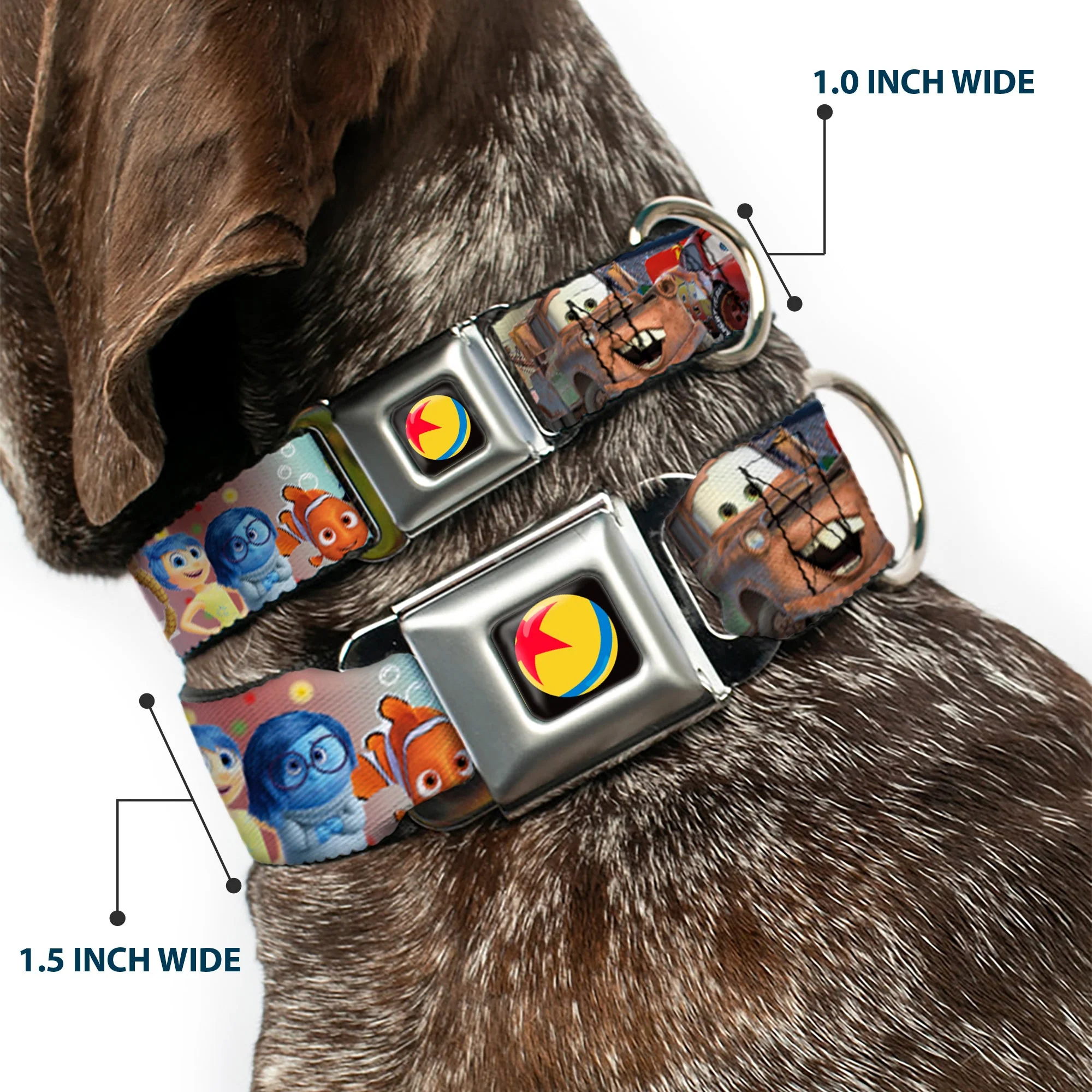 Disney Pixar Luxo Ball Full Color Black/Yellow/Blue/Red Seatbelt Buckle Collar - Disney Pixar 7-Movie Character Collage - Image 2