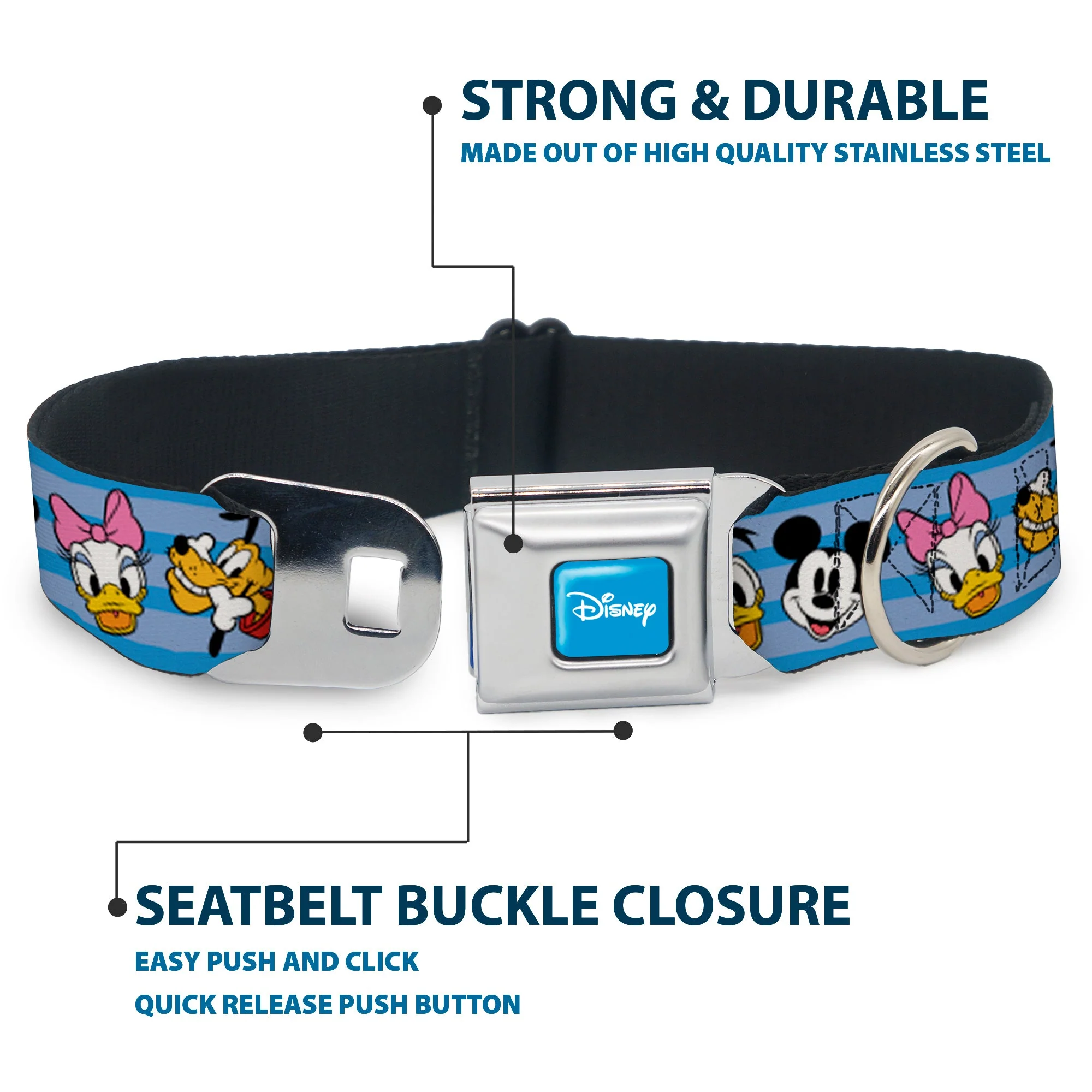 DISNEY Signature Full Color Blue/White Seatbelt Buckle Collar - Disney The Sensational Six Smiling Faces Stripe Blues - Image 4
