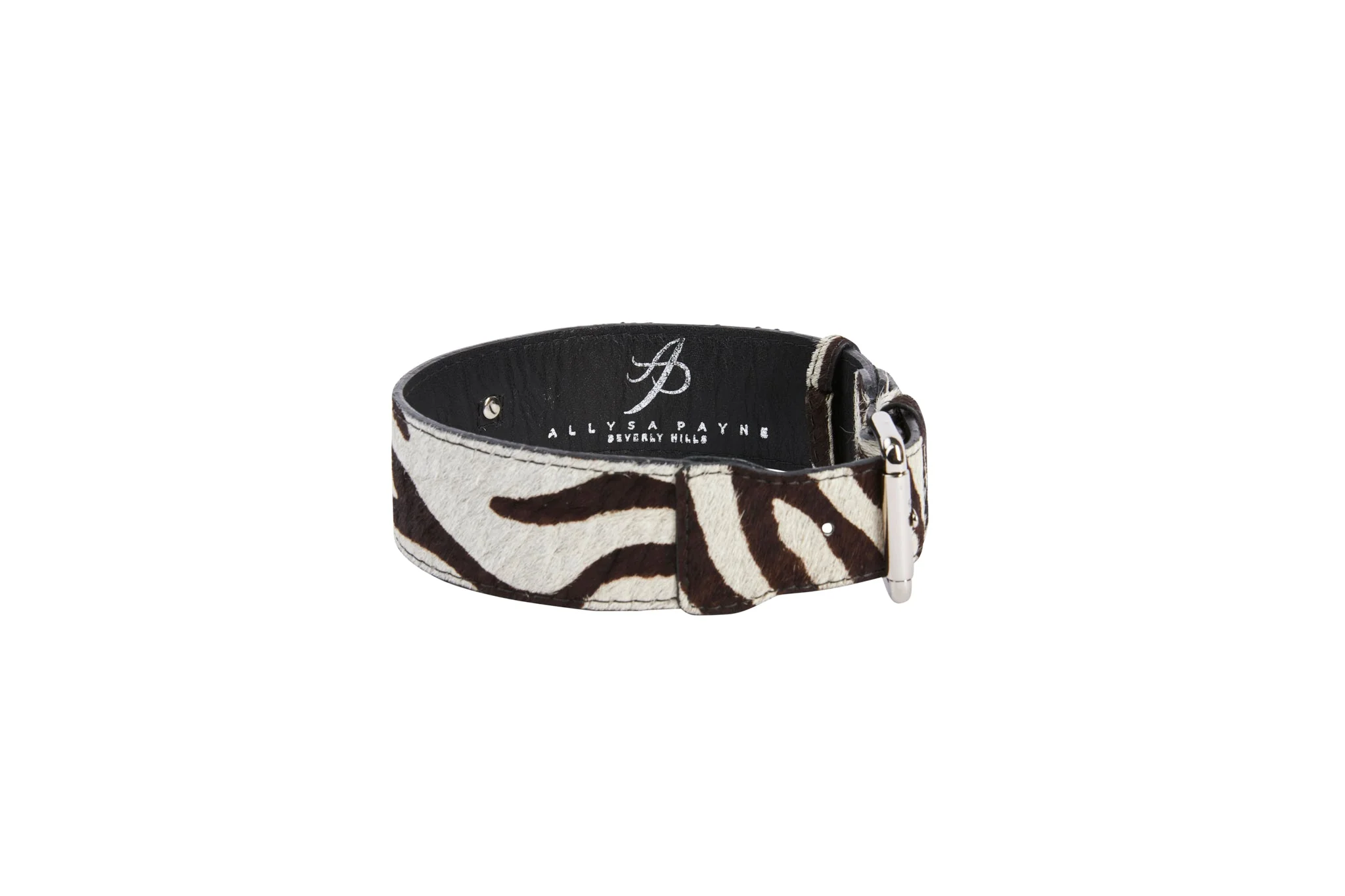 Distressed Brown & White Zebra Print Hair On Hide Classic Collar with Silver Classic Hardware - Image 4