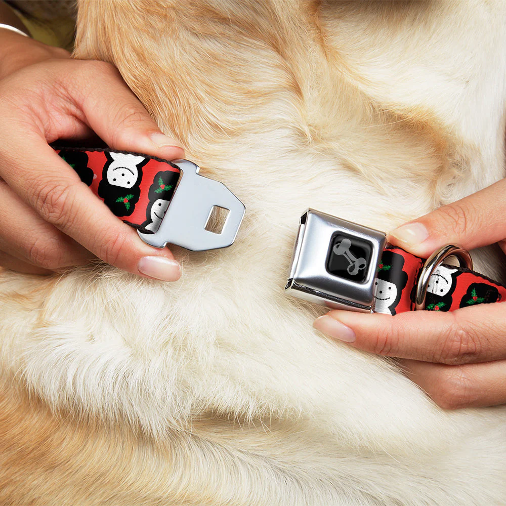Dog Bone Black/Silver Seatbelt Buckle Collar - Christmas Snowman Flip Red/White - Image 8