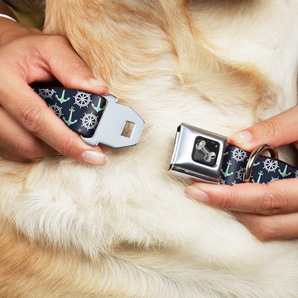 Dog Bone Seatbelt Buckle Collar - Anchor2/Helm Monogram Navy/Turquoise/White - Image 8