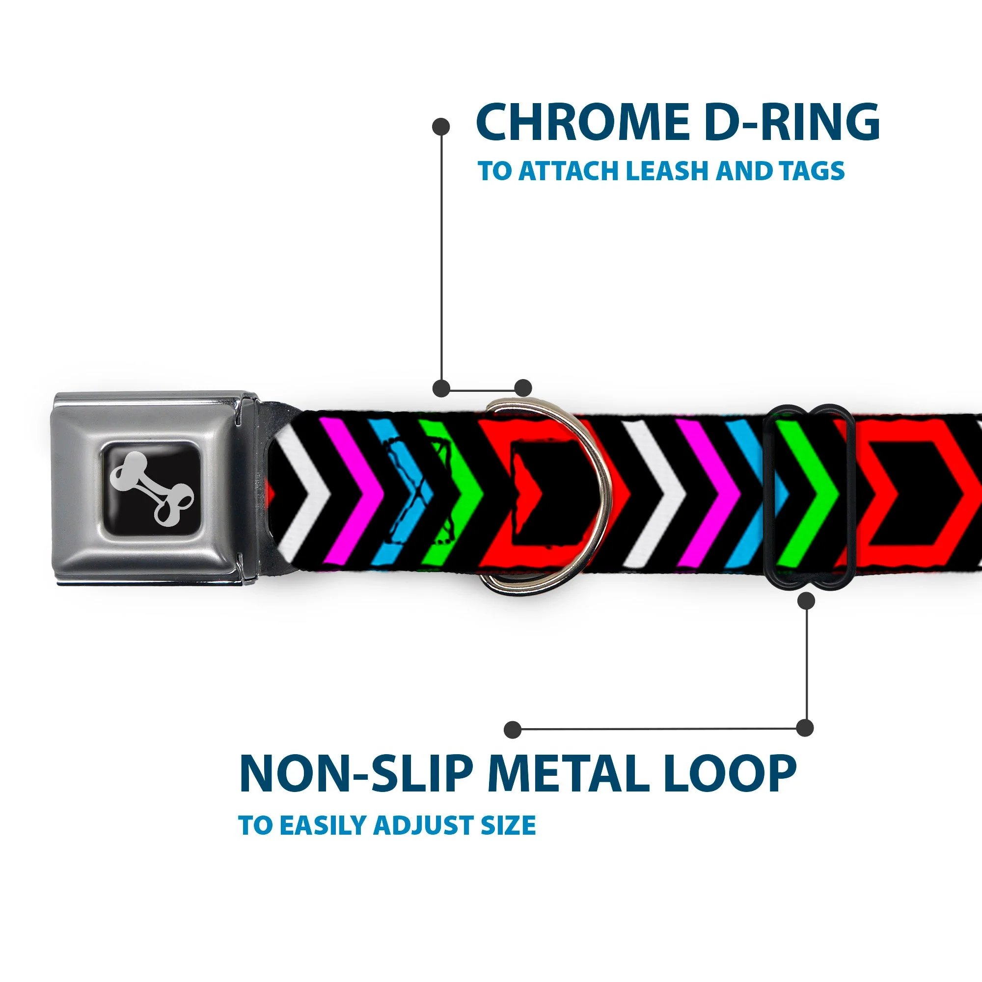 Dog Bone Seatbelt Buckle Collar - Arrows Black/Multi Color - Image 5