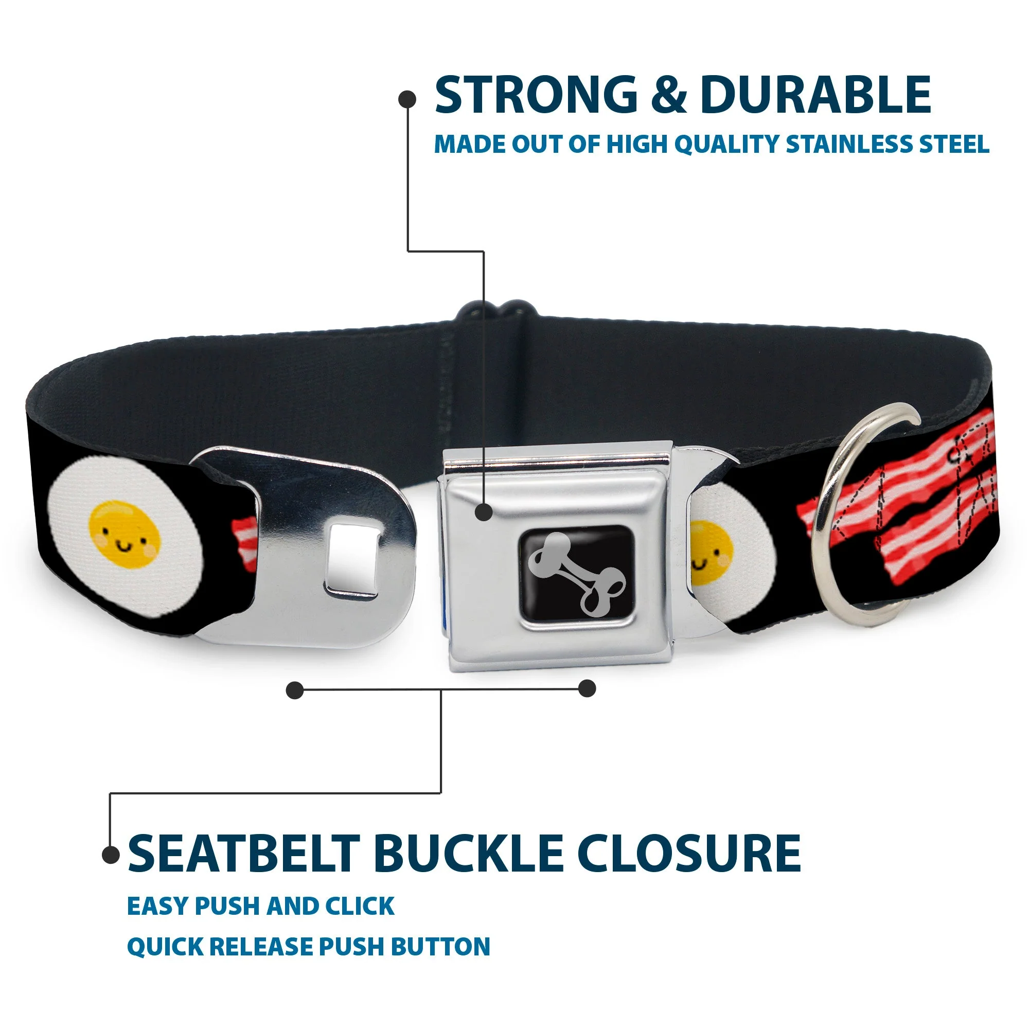 Dog Bone Seatbelt Buckle Collar - Bacon & Eggs Black - Image 4