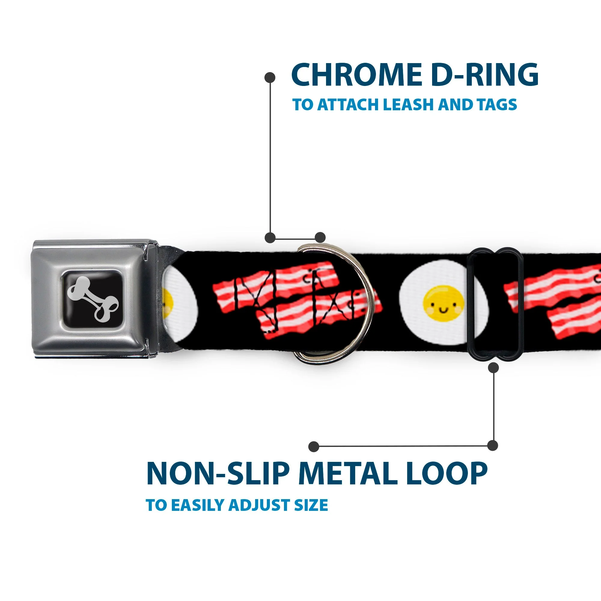 Dog Bone Seatbelt Buckle Collar - Bacon & Eggs Black - Image 5