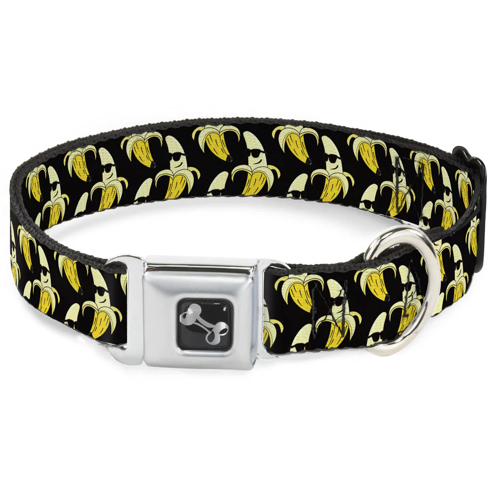 Dog Bone Seatbelt Buckle Collar - Banana Peeled w/Sunglasses Black/Yellow