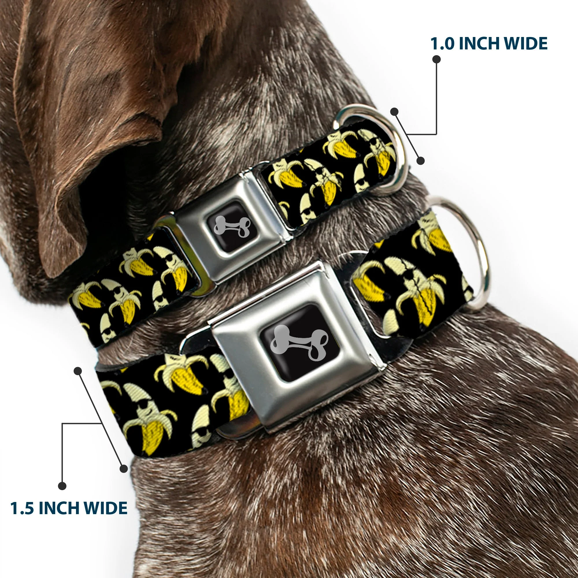 Dog Bone Seatbelt Buckle Collar - Banana Peeled w/Sunglasses Black/Yellow - Image 2
