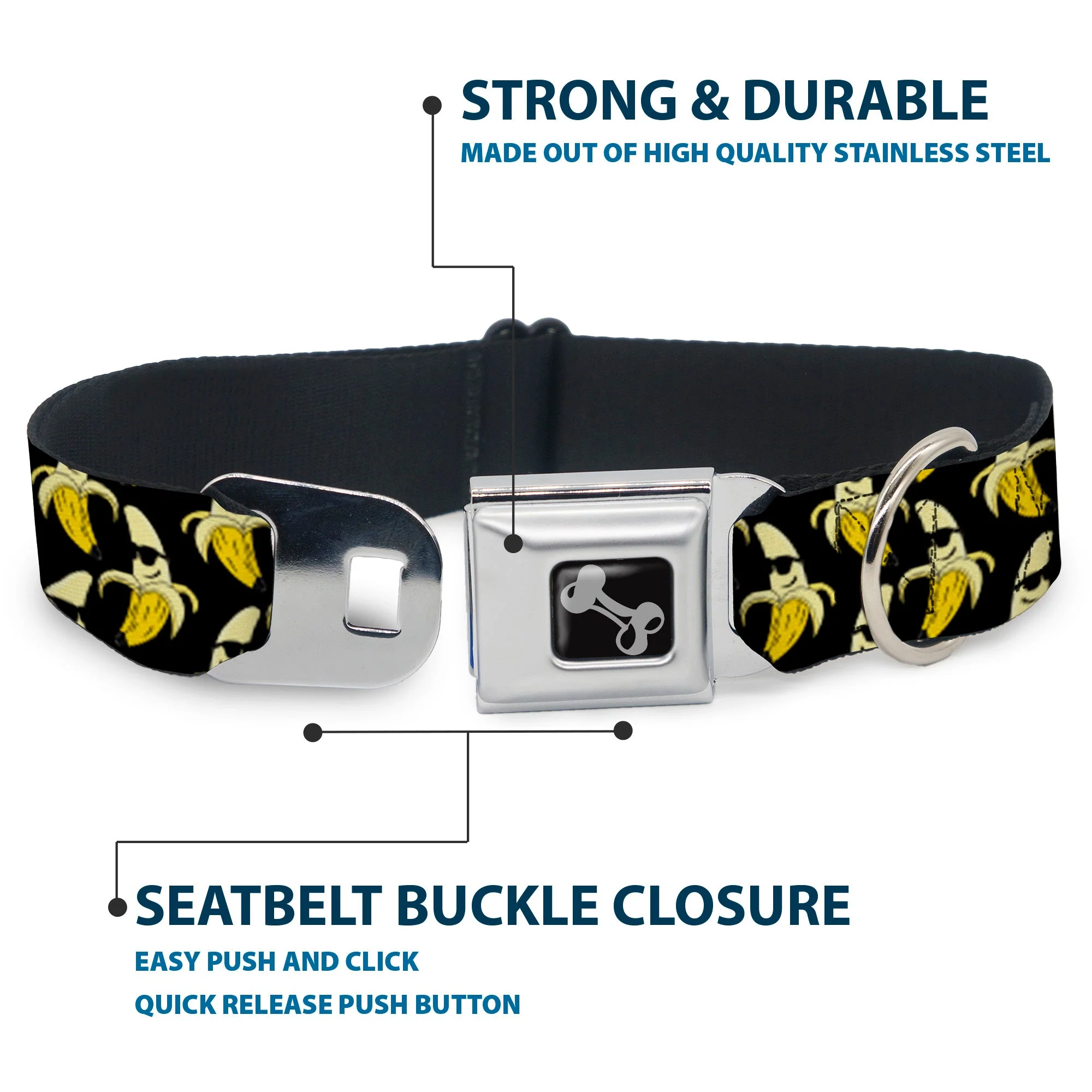 Dog Bone Seatbelt Buckle Collar - Banana Peeled w/Sunglasses Black/Yellow - Image 4