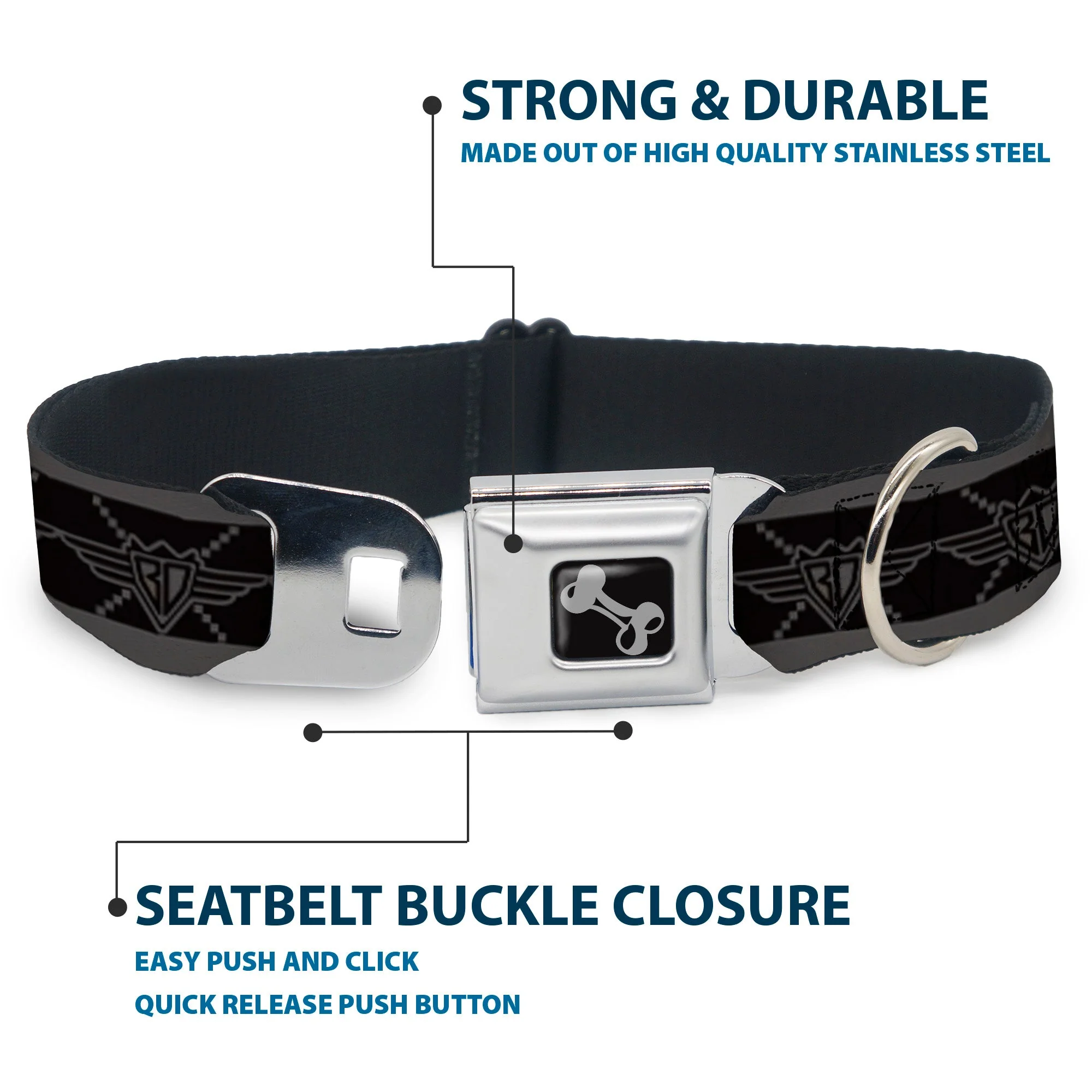 Dog Bone Seatbelt Buckle Collar - BD Monogram2 Black/Gray - Image 4
