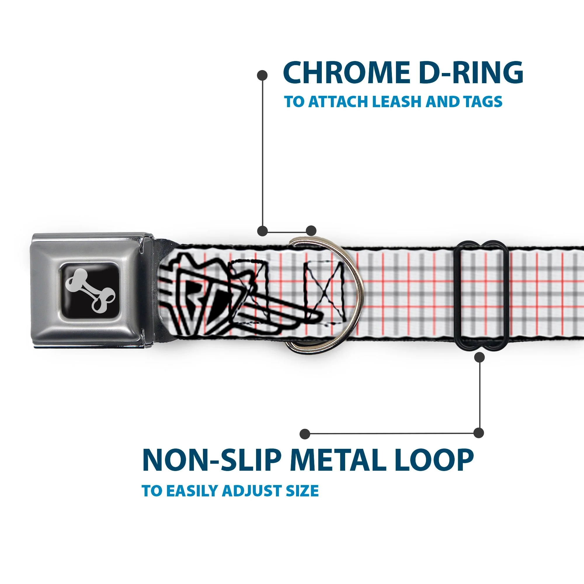 Dog Bone Seatbelt Buckle Collar - BD Plaid White/Gray/Red - Image 5