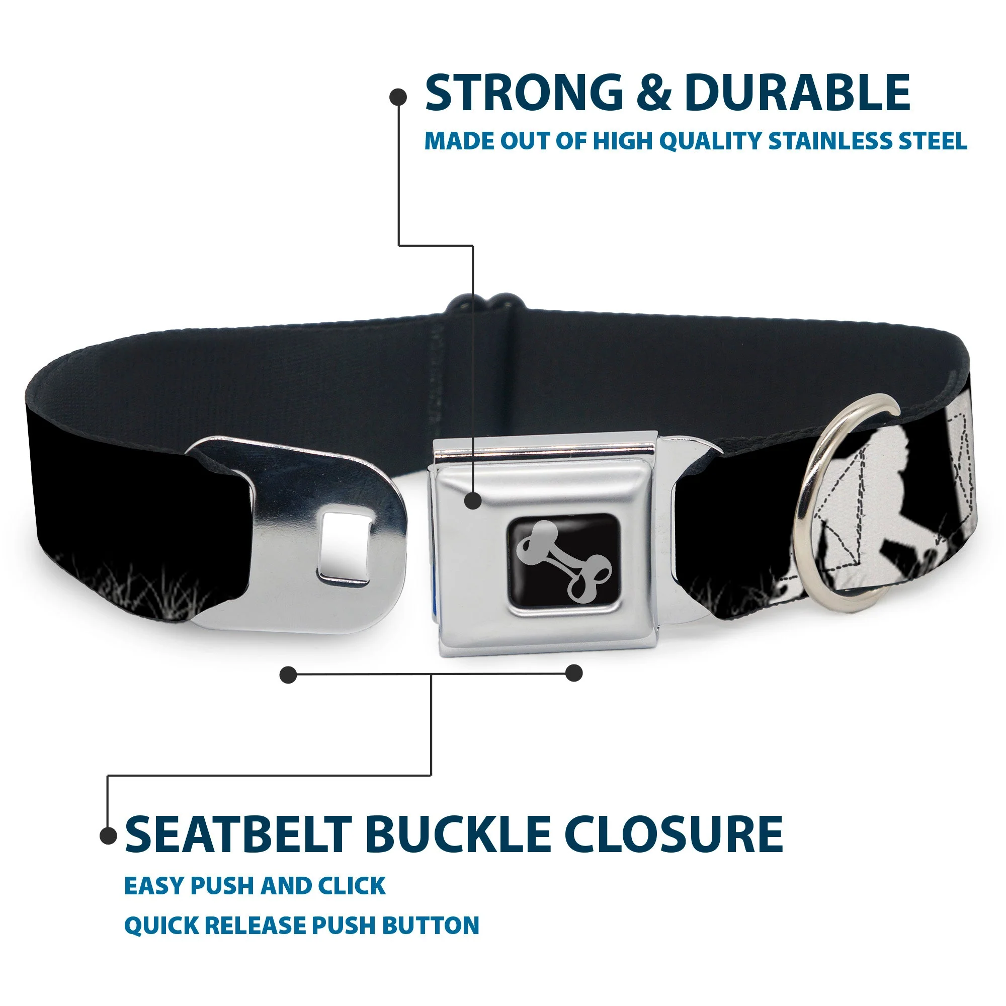 Dog Bone Seatbelt Buckle Collar - Bigfoot Silhouette I BELIEVE Black/Gray/White - Image 4