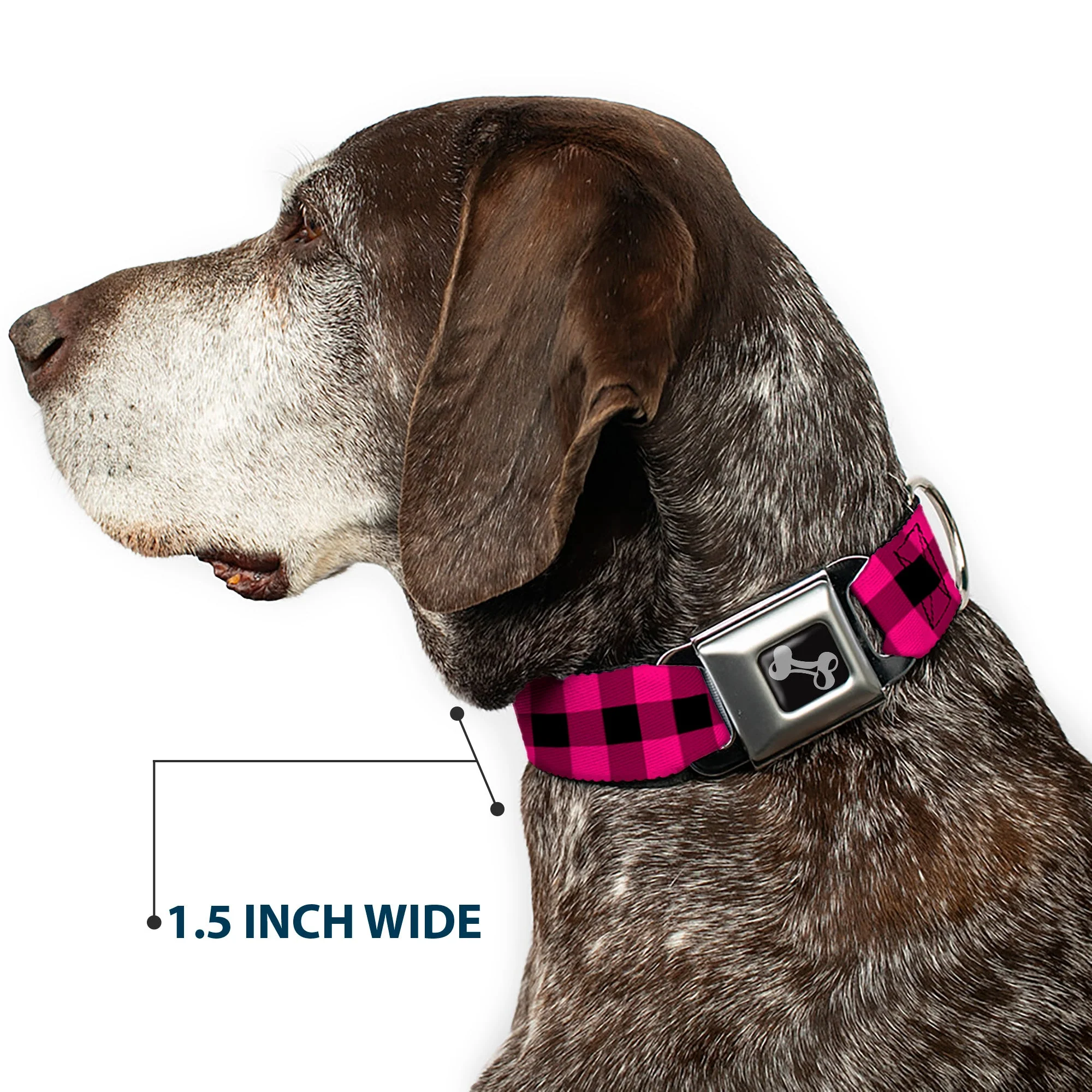 Dog Bone Seatbelt Buckle Collar - Buffalo Plaid Black/Fuchsia - Image 7