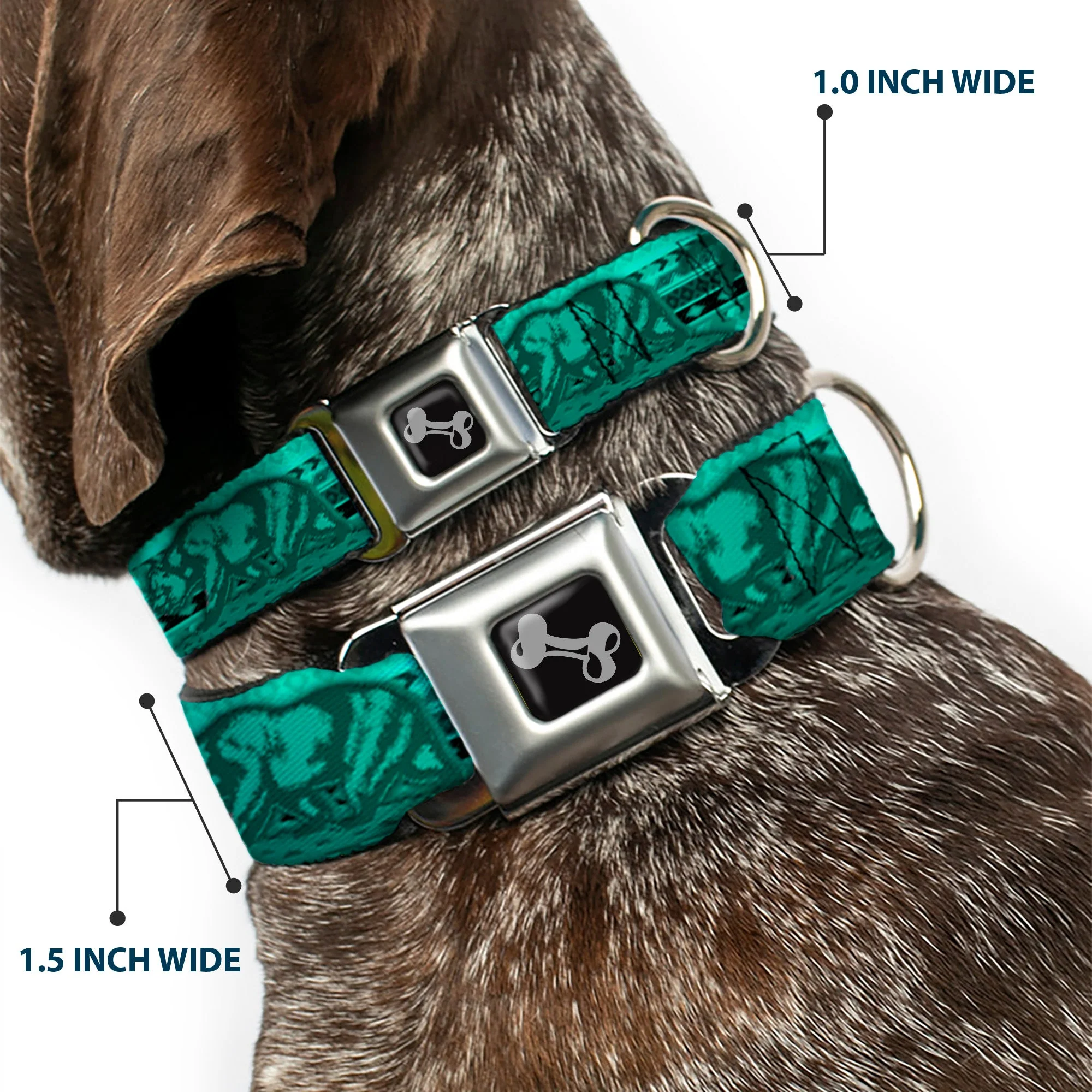 Dog Bone Seatbelt Buckle Collar - Cali Bear/Palm Trees/Geometric Green - Image 2