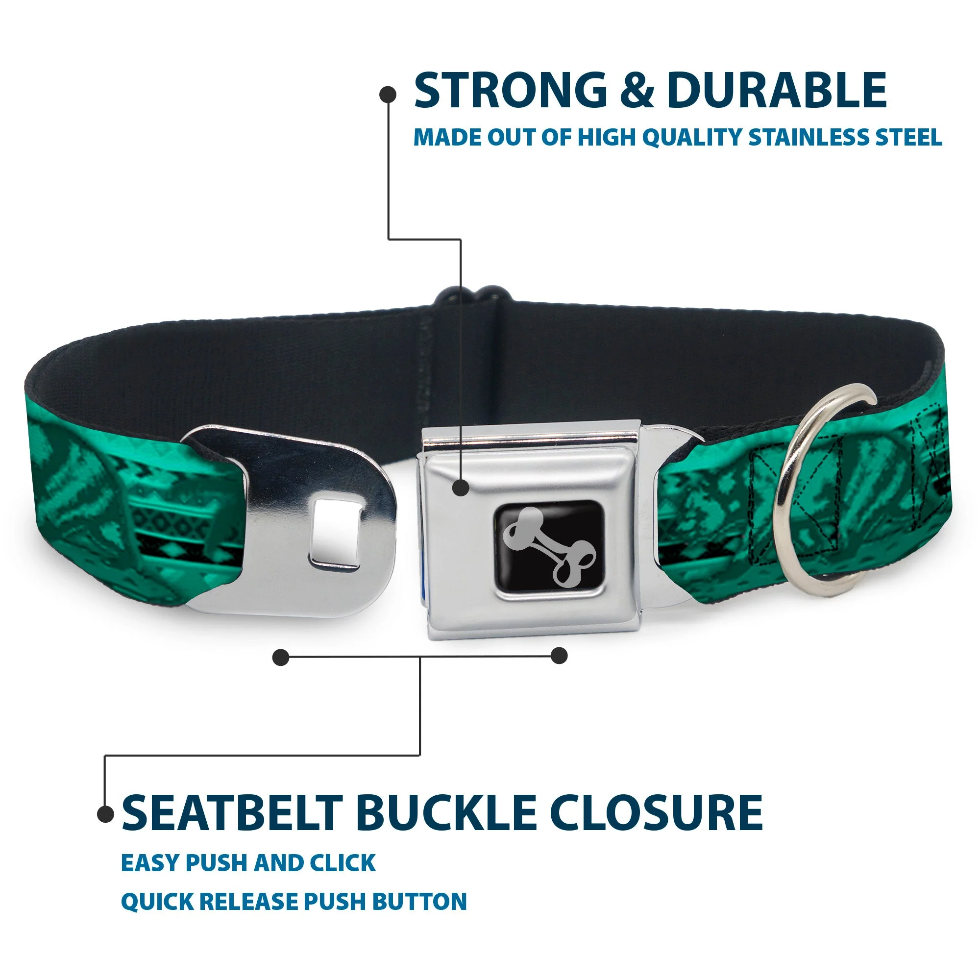 Dog Bone Seatbelt Buckle Collar - Cali Bear/Palm Trees/Geometric Green - Image 4