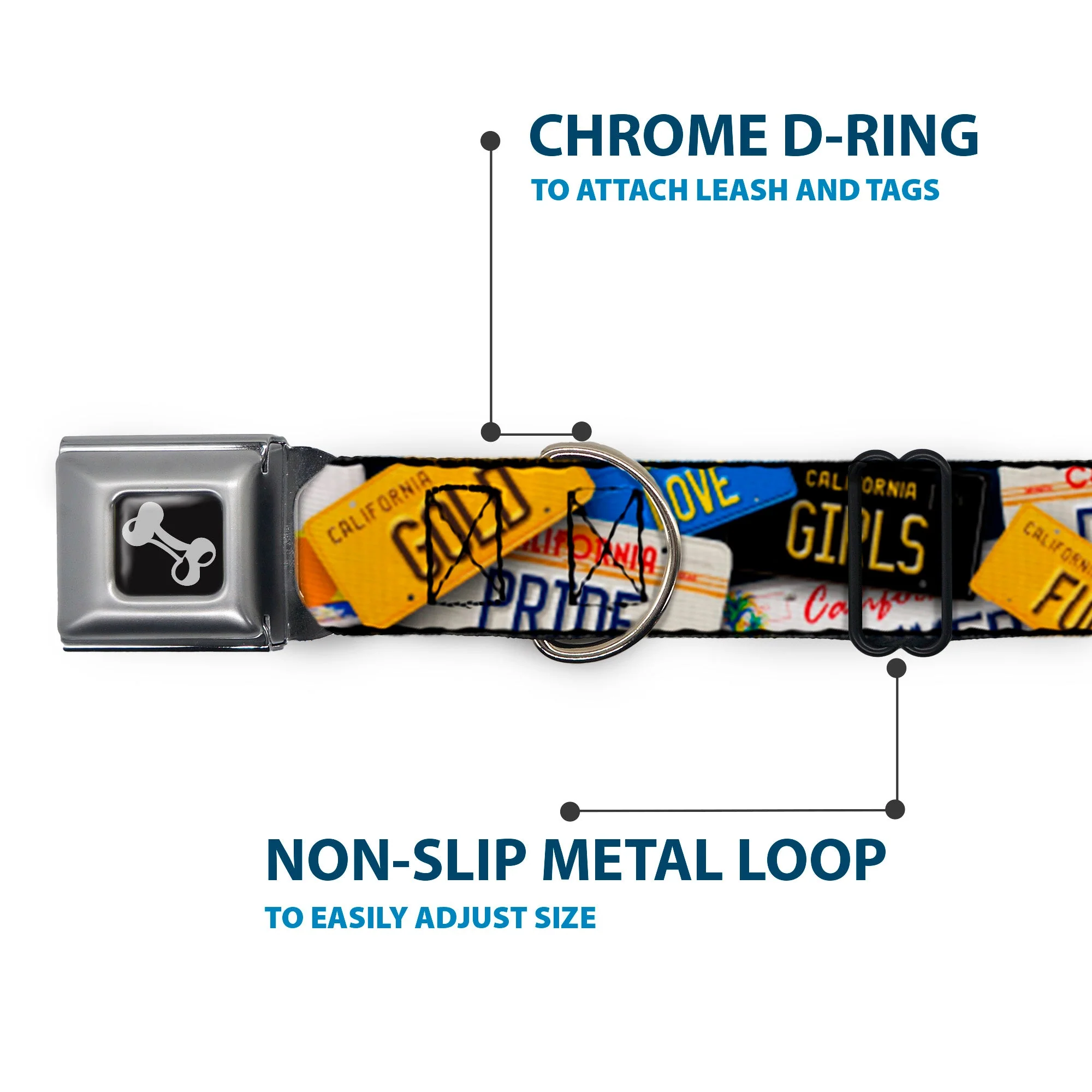 Dog Bone Seatbelt Buckle Collar - Cali License Plates Stacked - Image 5