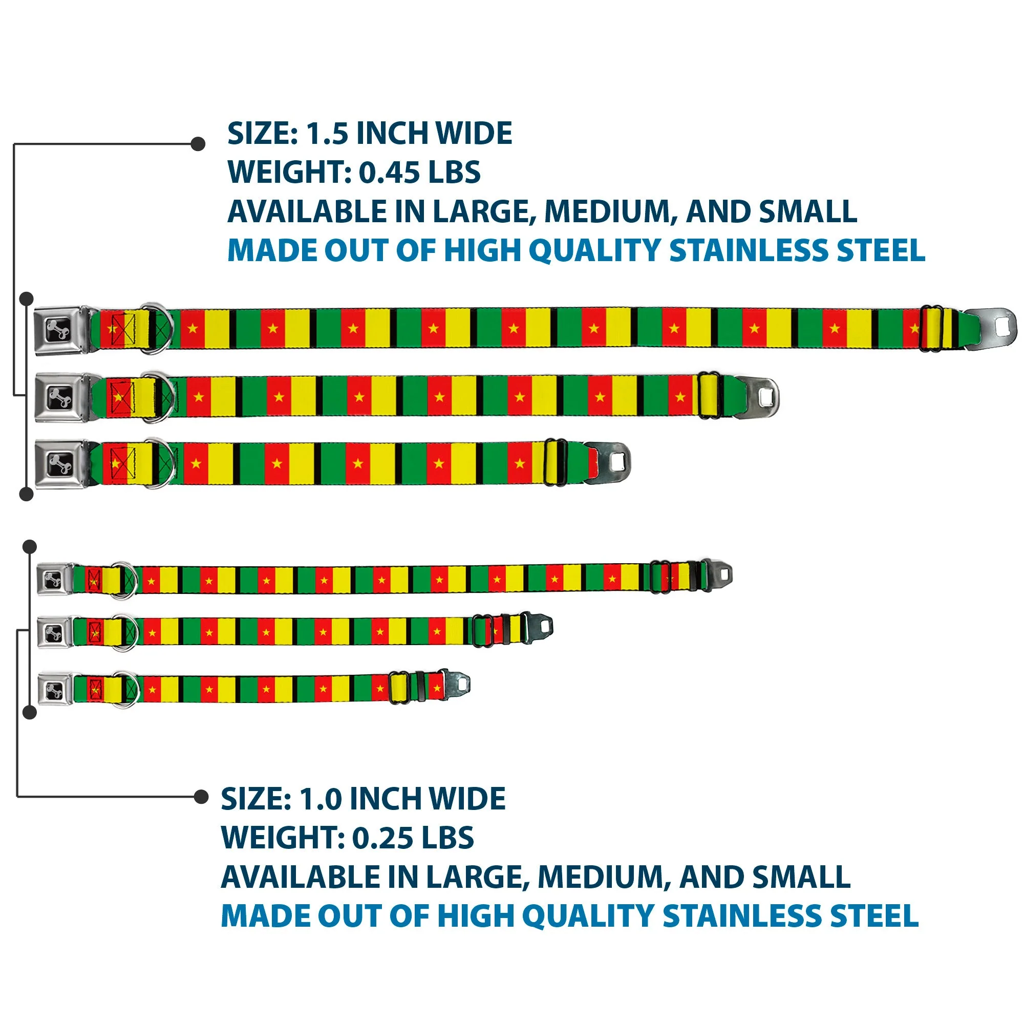 Dog Bone Seatbelt Buckle Collar - Cameroon Flags - Image 3