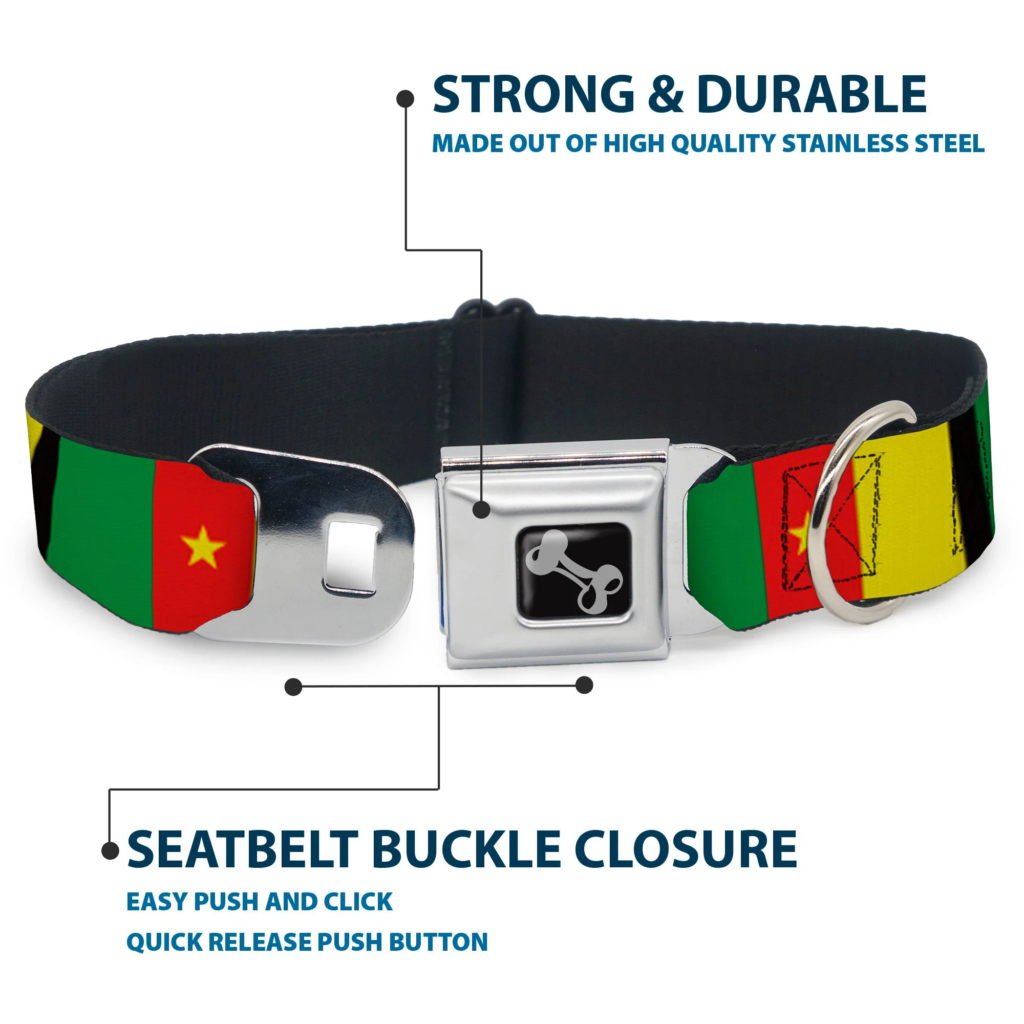 Dog Bone Seatbelt Buckle Collar - Cameroon Flags - Image 4