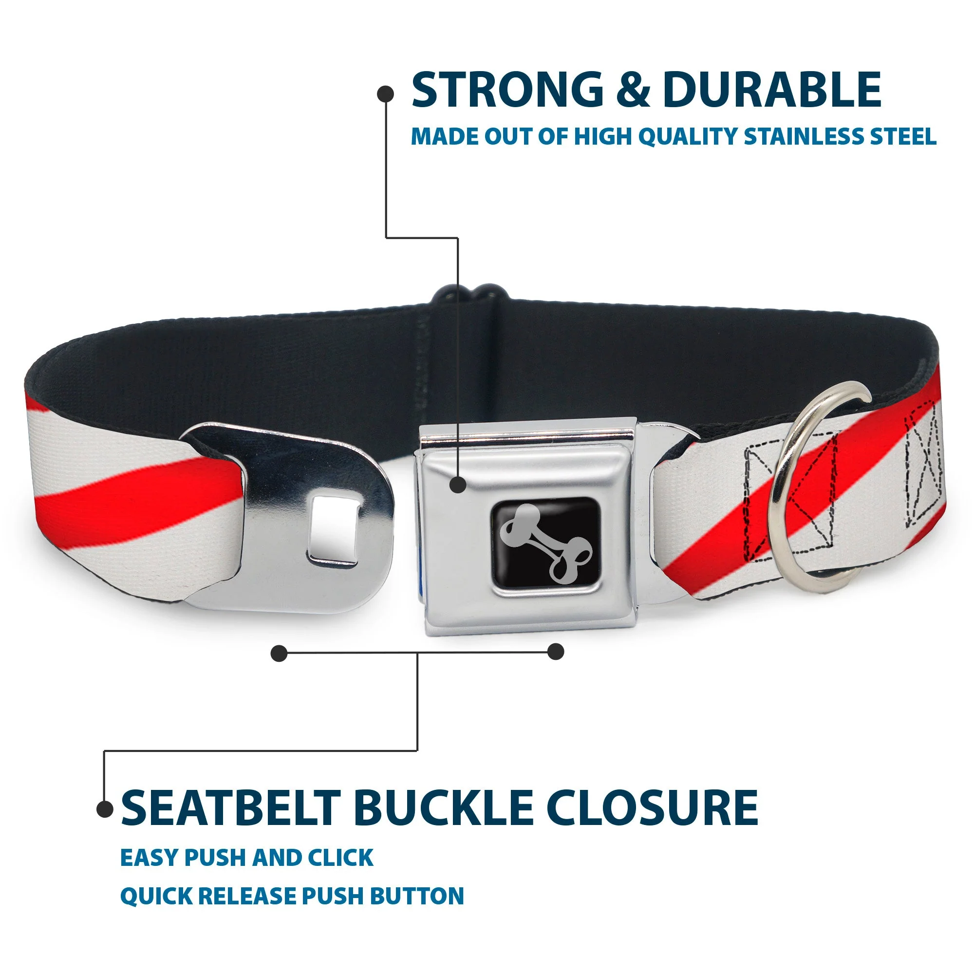 Dog Bone Seatbelt Buckle Collar - Candy Cane - Image 4