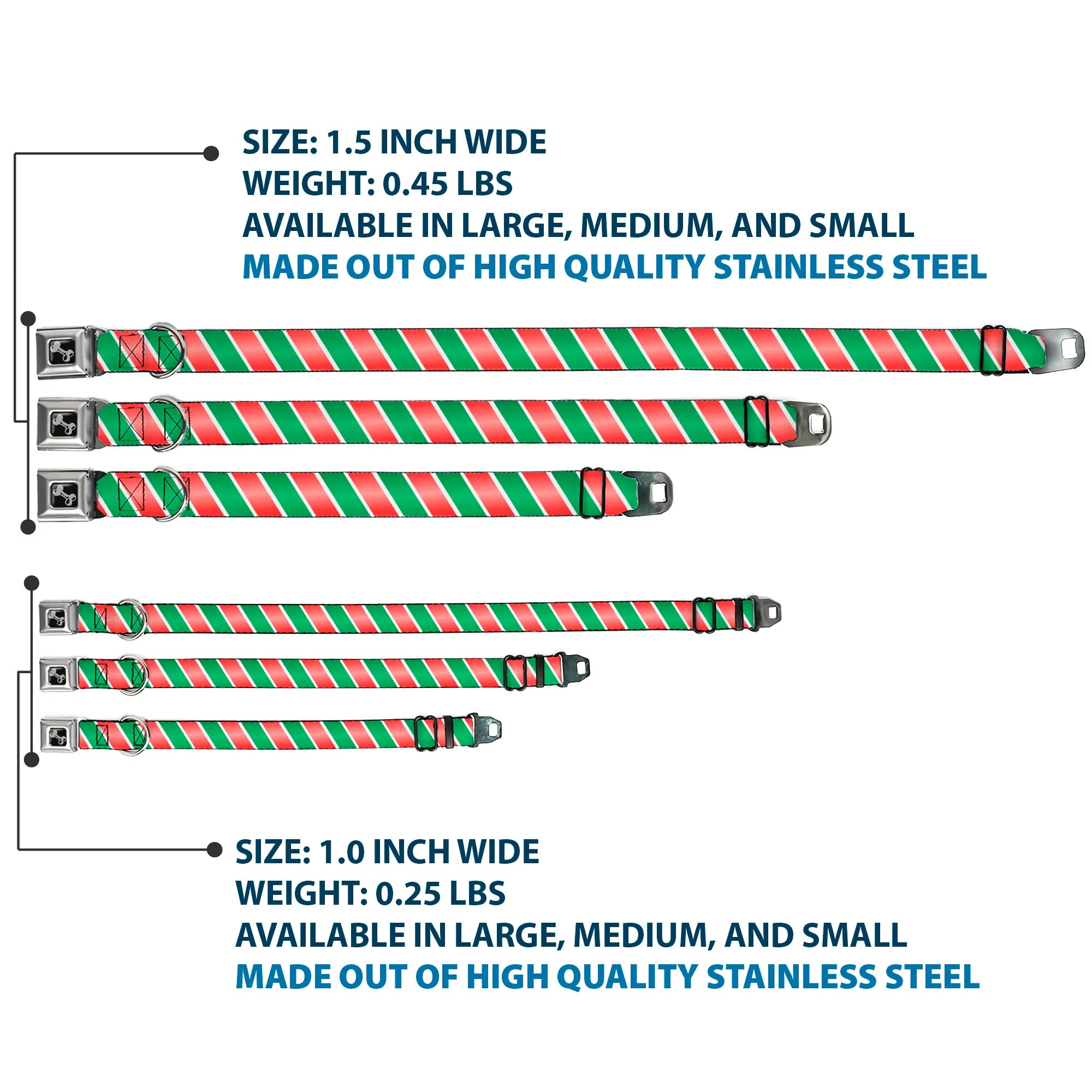 Dog Bone Seatbelt Buckle Collar - Candy Cane4 White/Red/Green - Image 3